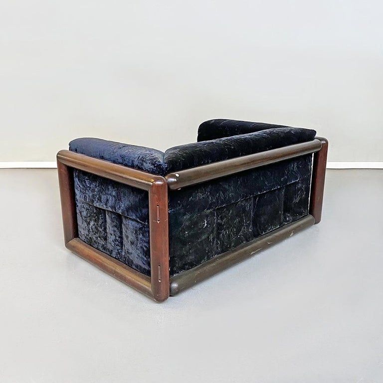 Italian MidCentury Modern Blue Corduroy Sofa Cornaro by C. Scarpa