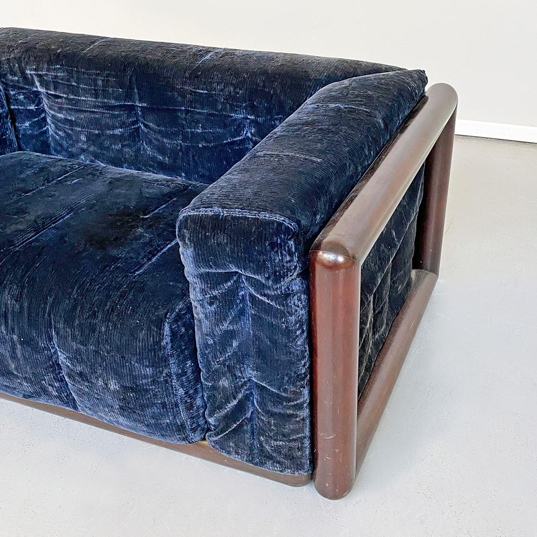 Italian Mid-Century Modern Blue Corduroy Sofa Cornaro by C. Scarpa, Gavina, 1973 3