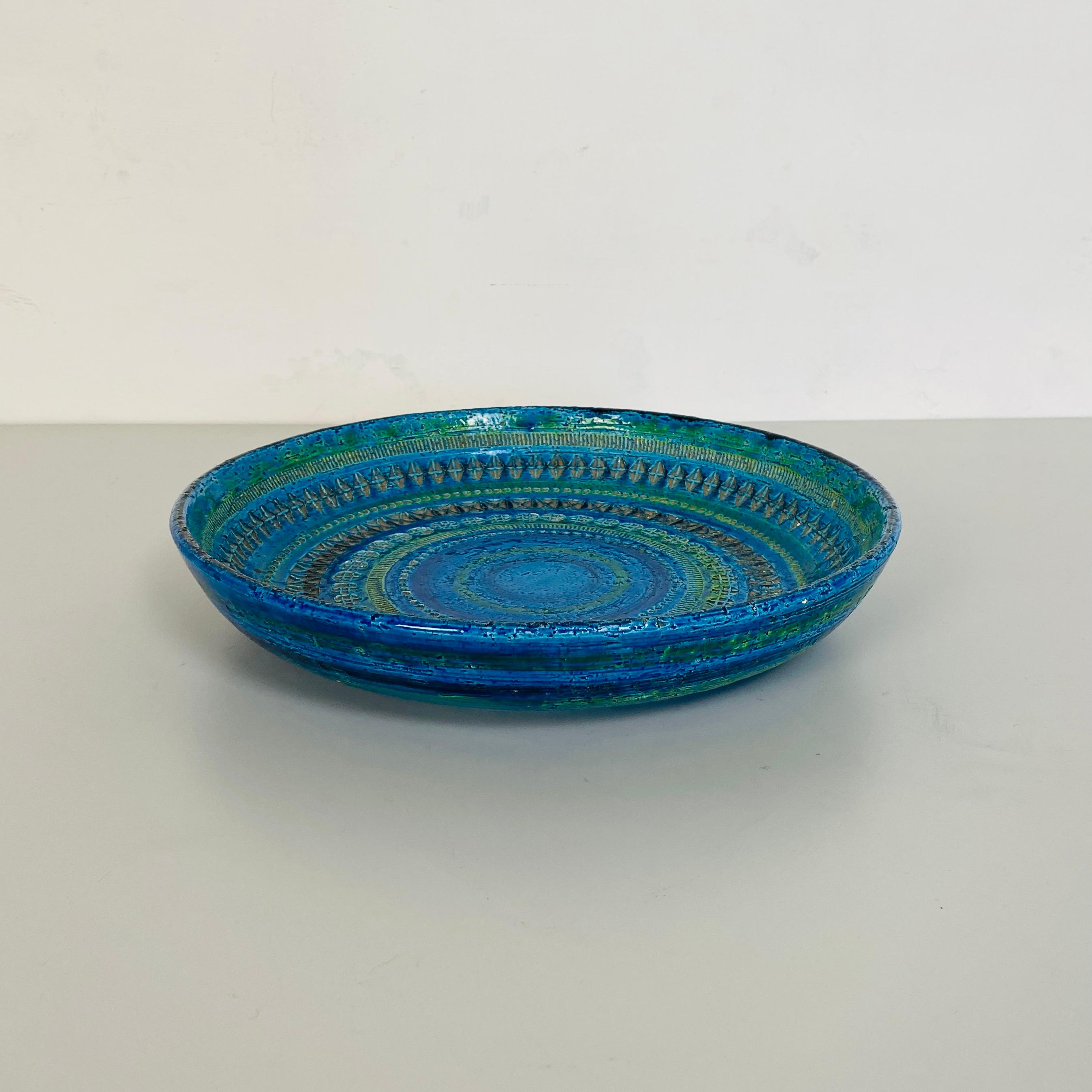 Italian Mid-Century Modern Blue Decorated Plate by Bitossi, 1970s In Good Condition In MIlano, IT