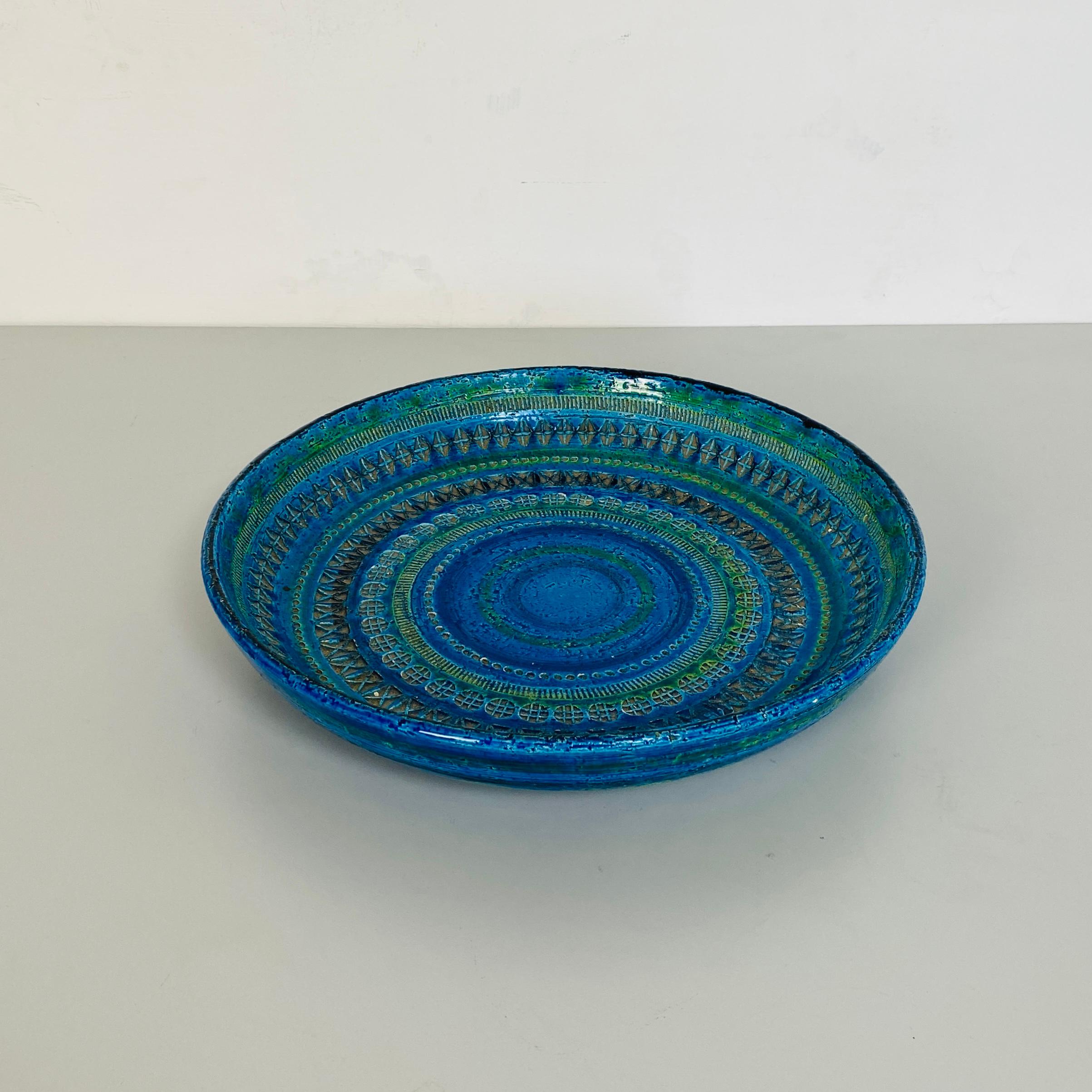 Late 20th Century Italian Mid-Century Modern Blue Decorated Plate by Bitossi, 1970s