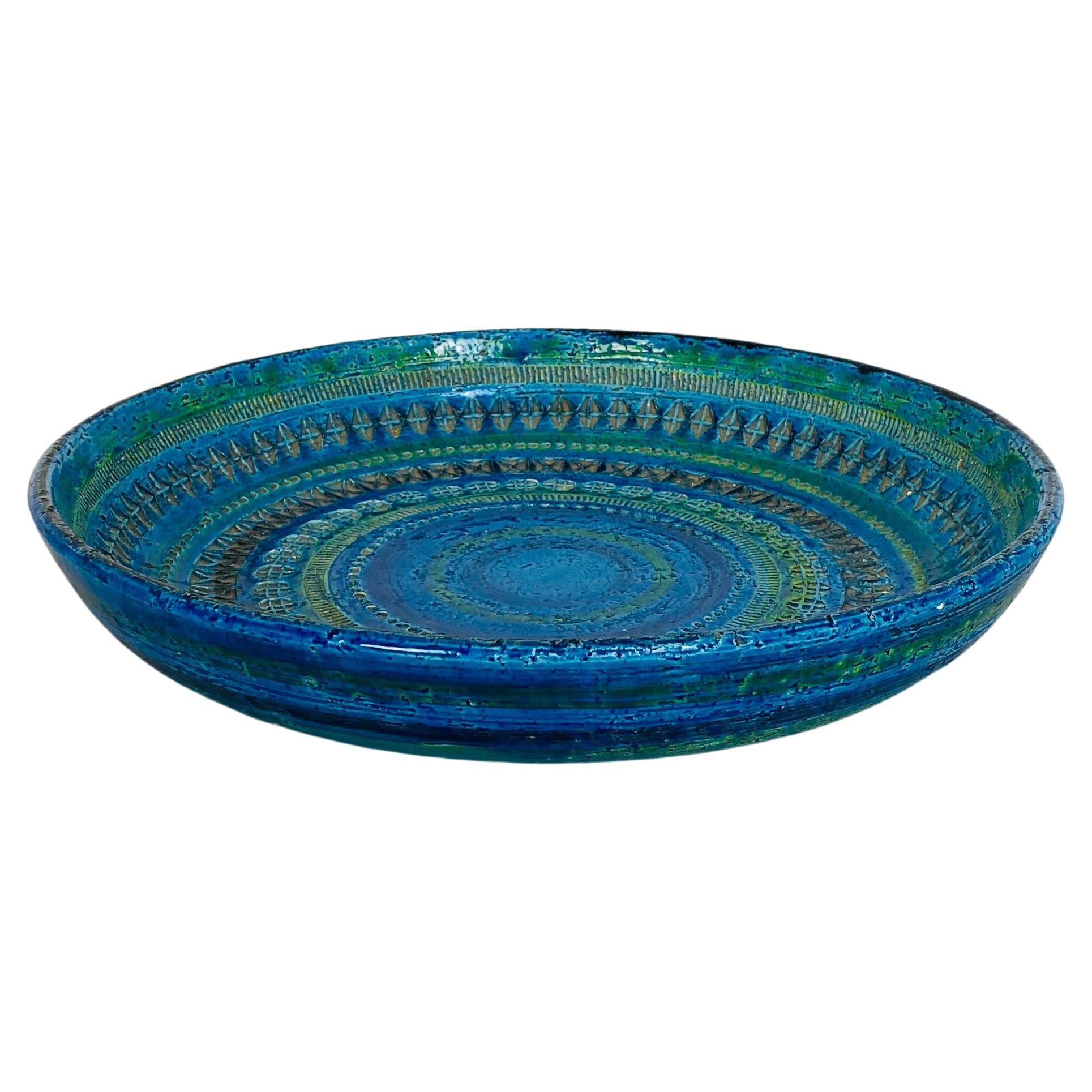 Italian Mid-Century Modern Blue Decorated Plate by Bitossi, 1970s