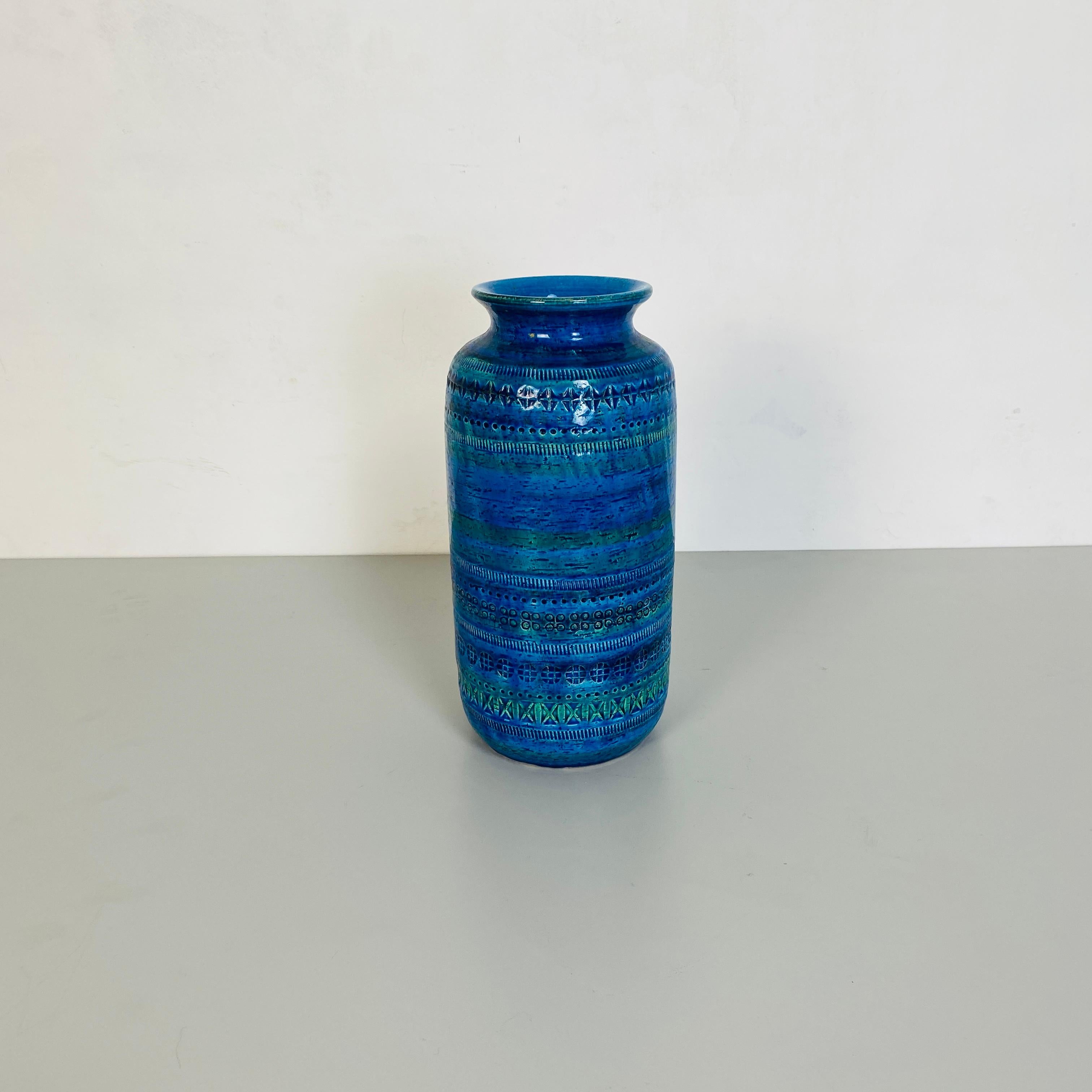 Italian Mid-Century Modern Blue Decorated Vase by Bitossi, 1970s In Good Condition In MIlano, IT