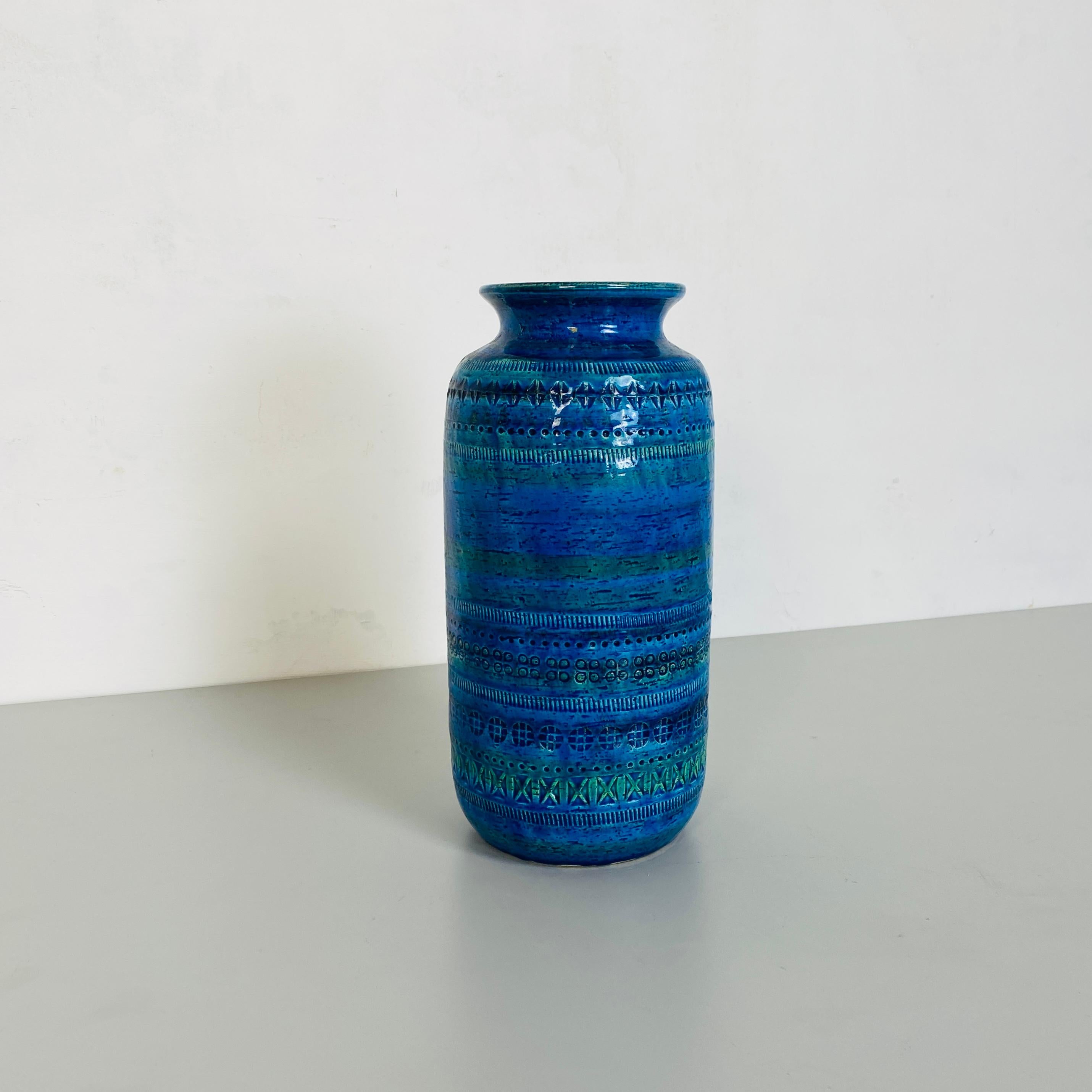 Late 20th Century Italian Mid-Century Modern Blue Decorated Vase by Bitossi, 1970s