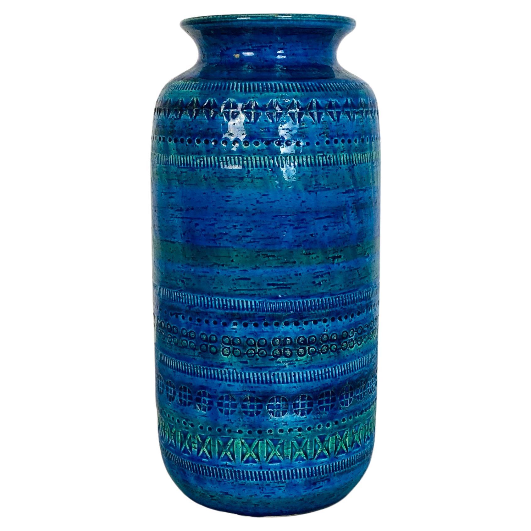 Italian Mid-Century Modern Blue Decorated Vase by Bitossi, 1970s