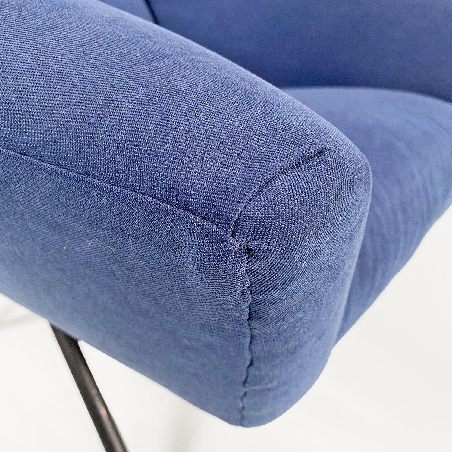Italian mid-century modern blue fabric and black metal armchairs, 1960s For Sale 8