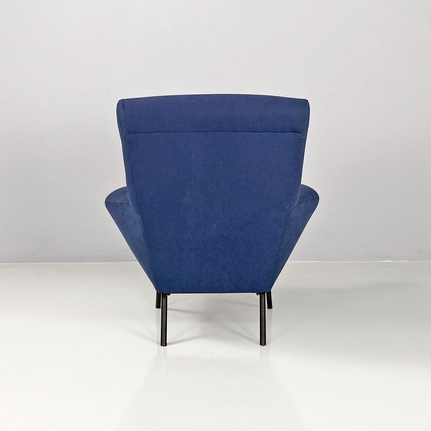 Italian mid-century modern blue fabric and black metal armchairs, 1960s For Sale 3