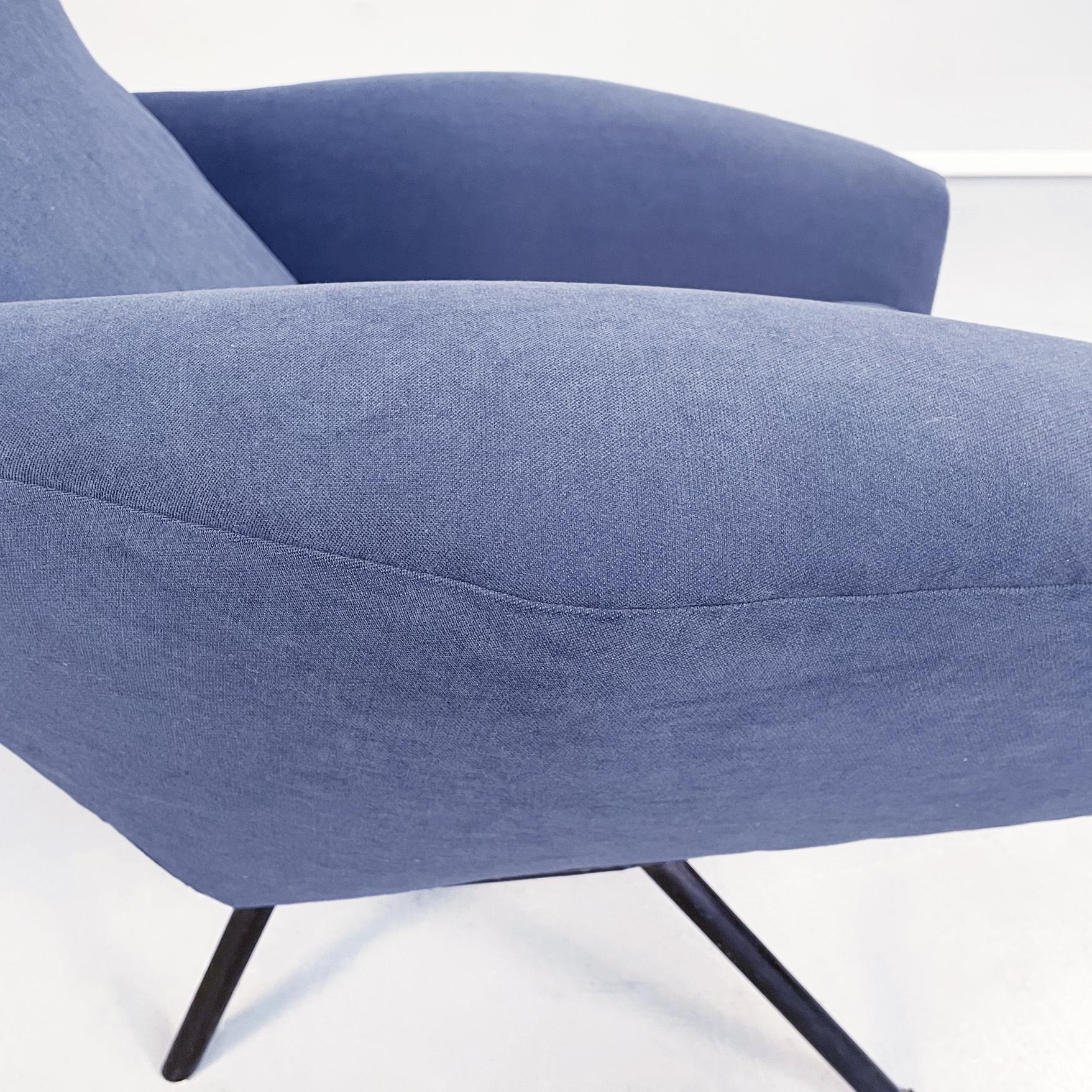 Italian Mid-Century Modern Blue Fabric Armchairs with Tubular Black Metal, 1960s 8