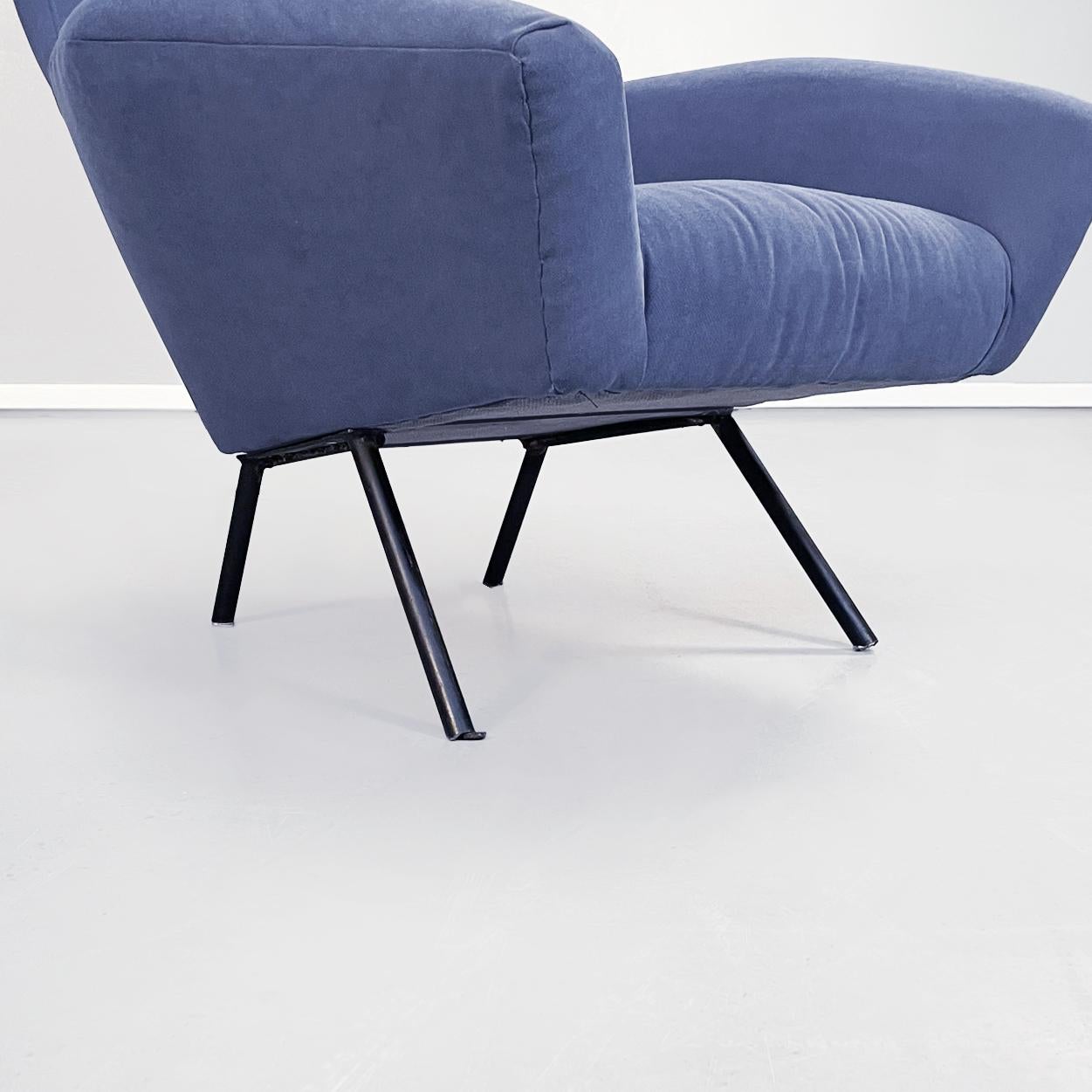 Italian Mid-Century Modern Blue Fabric Armchairs with Tubular Black Metal, 1960s 13