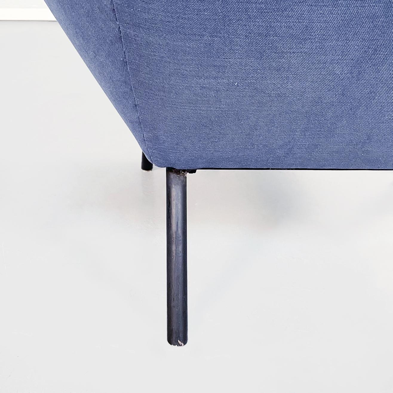 Italian Mid-Century Modern Blue Fabric Armchairs with Tubular Black Metal, 1960s 14