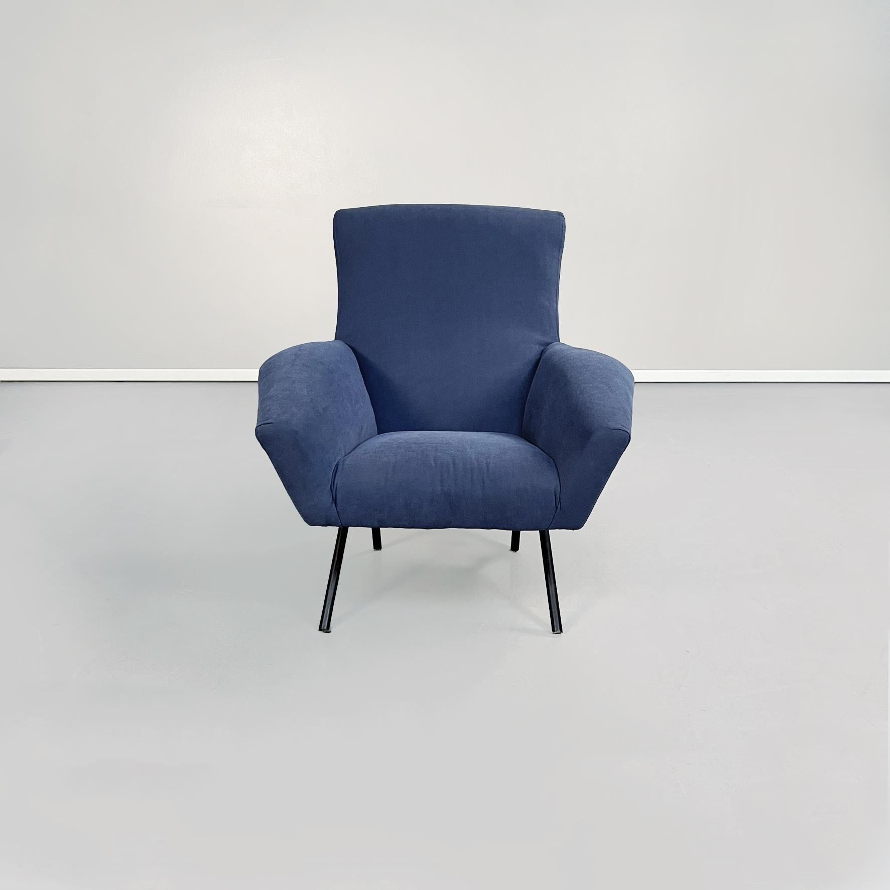Italian Mid-Century Modern Blue Fabric Armchairs with Tubular Black Metal, 1960s In Good Condition In MIlano, IT