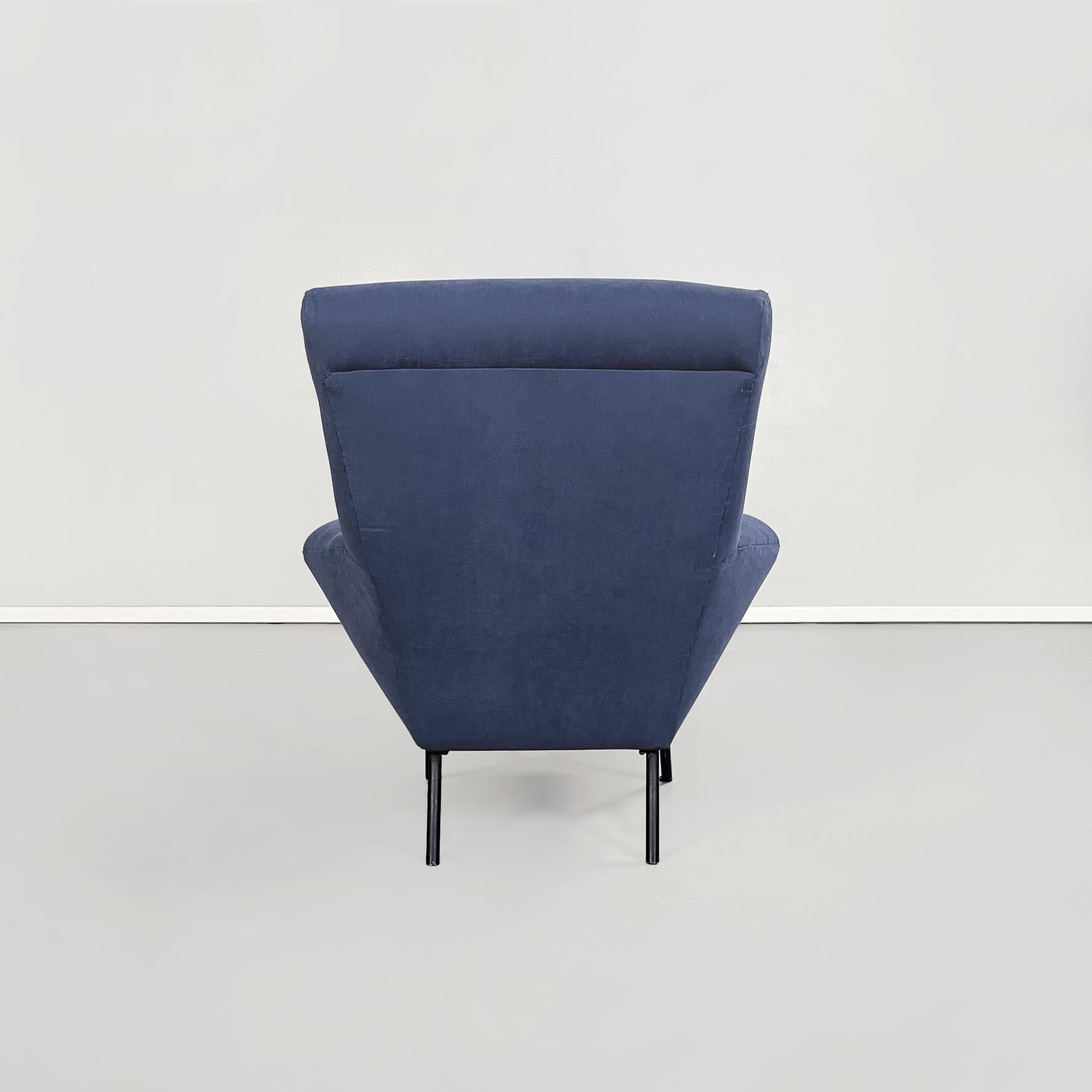 Italian Mid-Century Modern Blue Fabric Armchairs with Tubular Black Metal, 1960s 1