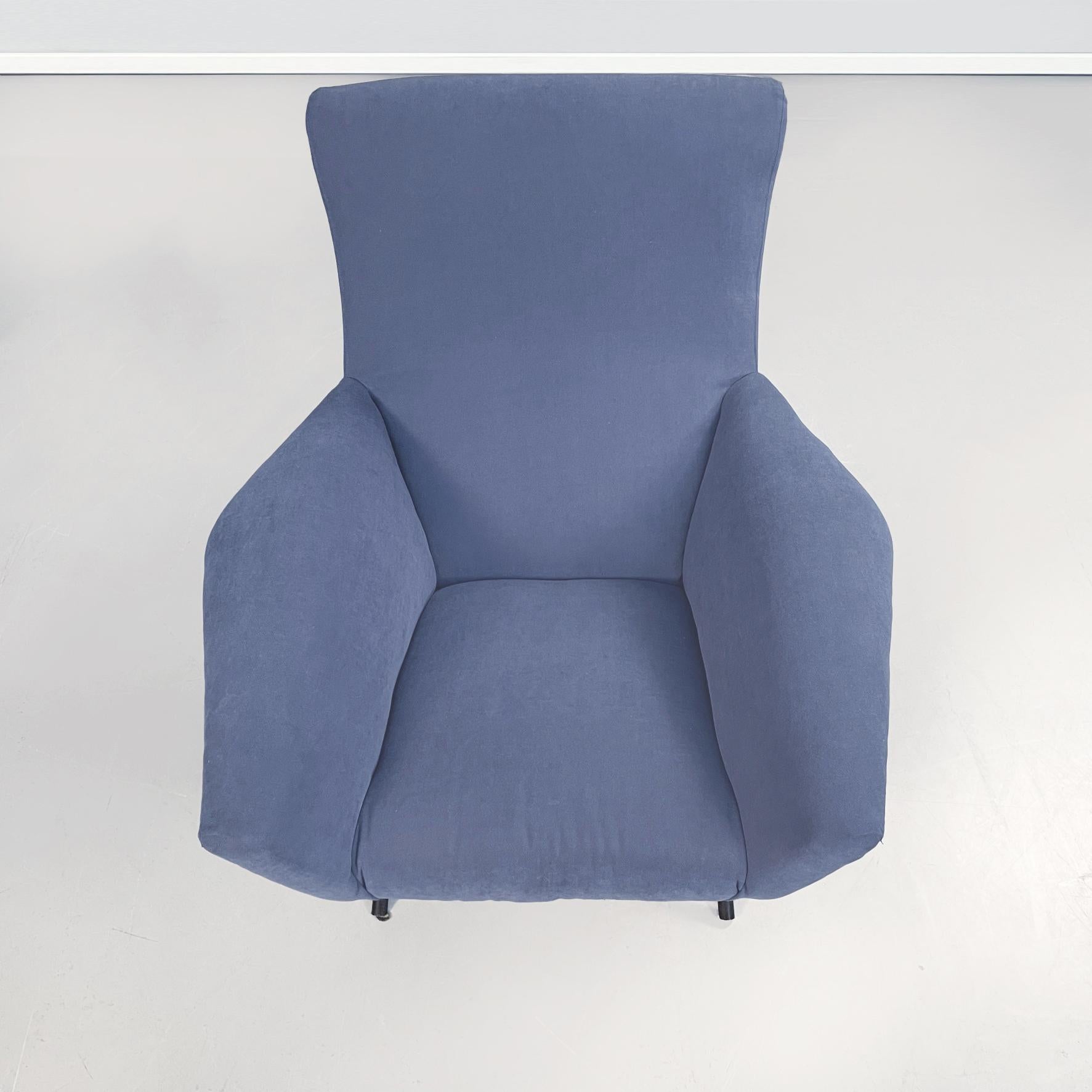 Italian Mid-Century Modern Blue Fabric Armchairs with Tubular Black Metal, 1960s 2