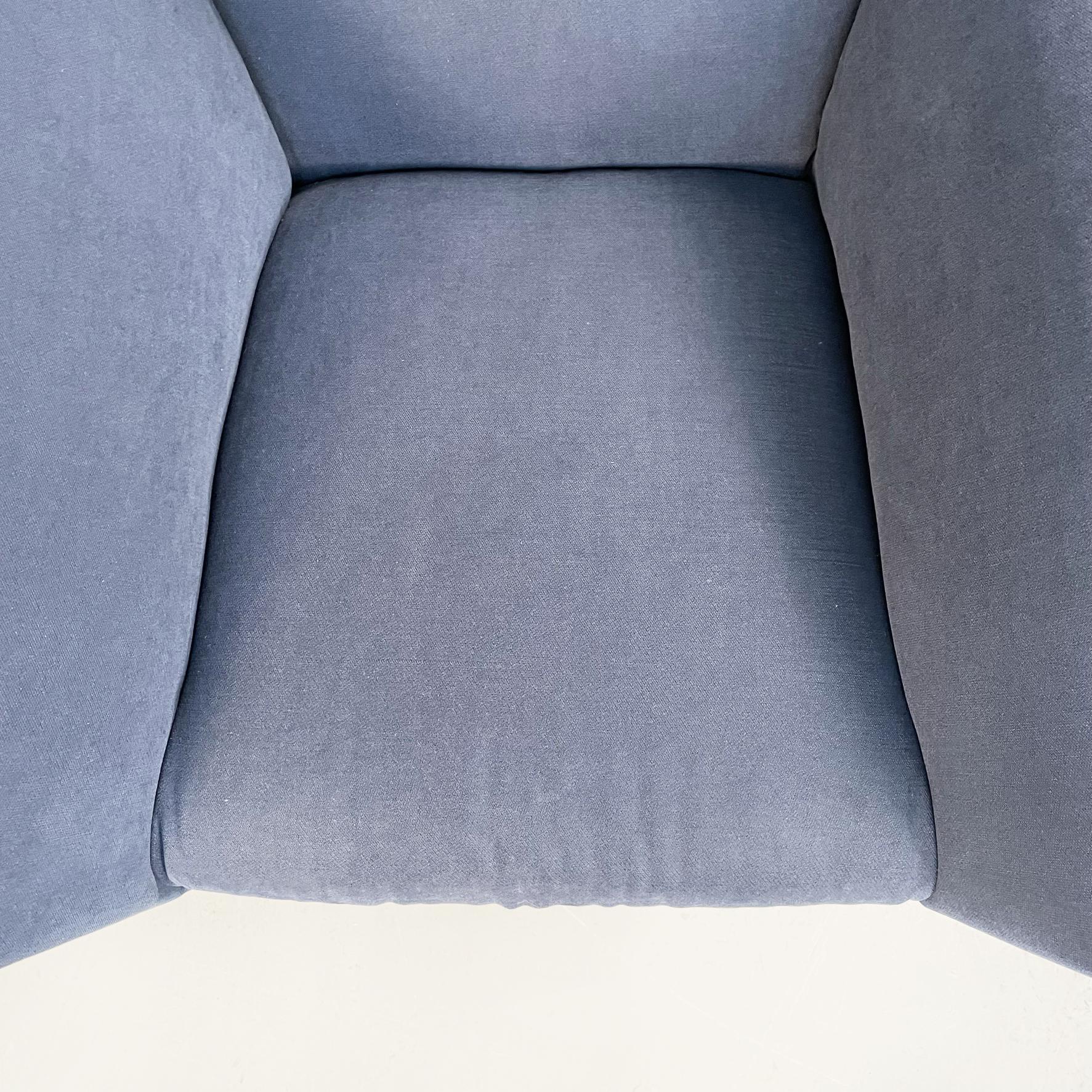 Italian Mid-Century Modern Blue Fabric Armchairs with Tubular Black Metal, 1960s 3
