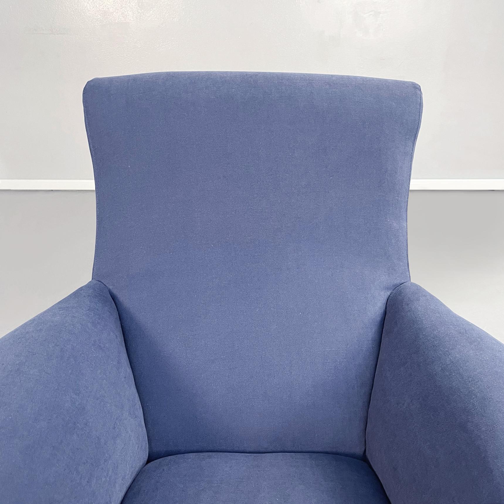 Italian Mid-Century Modern Blue Fabric Armchairs with Tubular Black Metal, 1960s 4