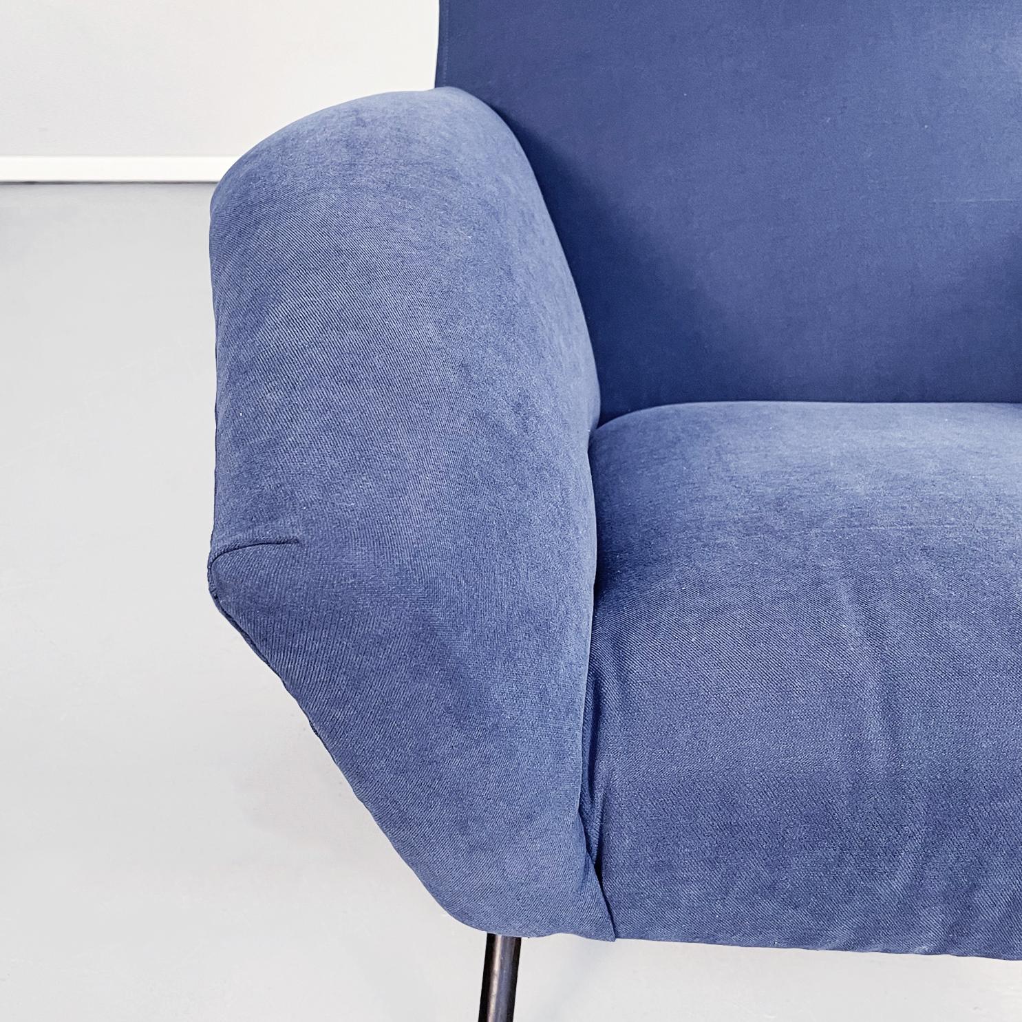 Italian Mid-Century Modern Blue Fabric Armchairs with Tubular Black Metal, 1960s 5