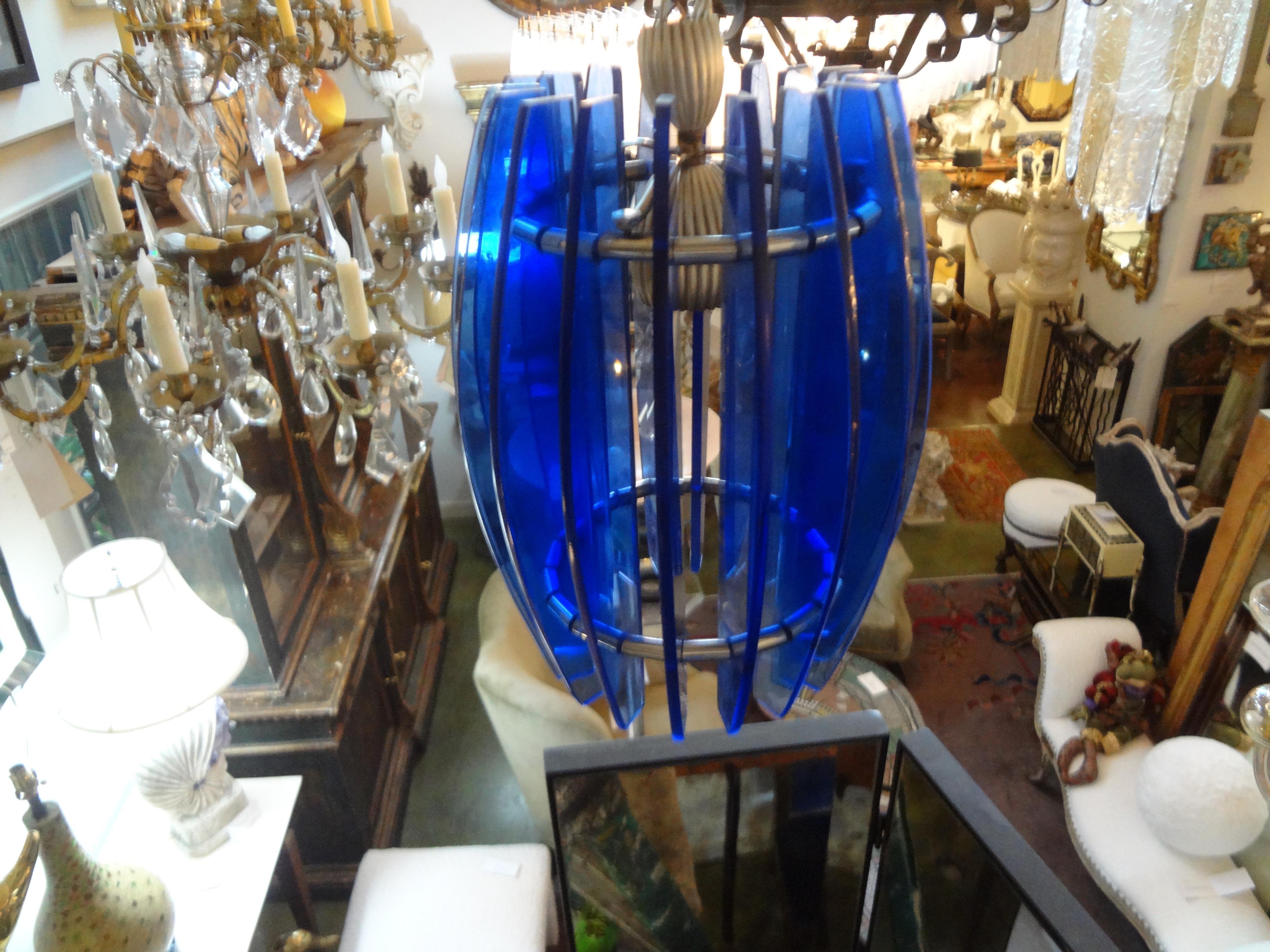 Italian Mid-Century Modern Blue Glass Chandelier or Pendant by Veca For Sale 6
