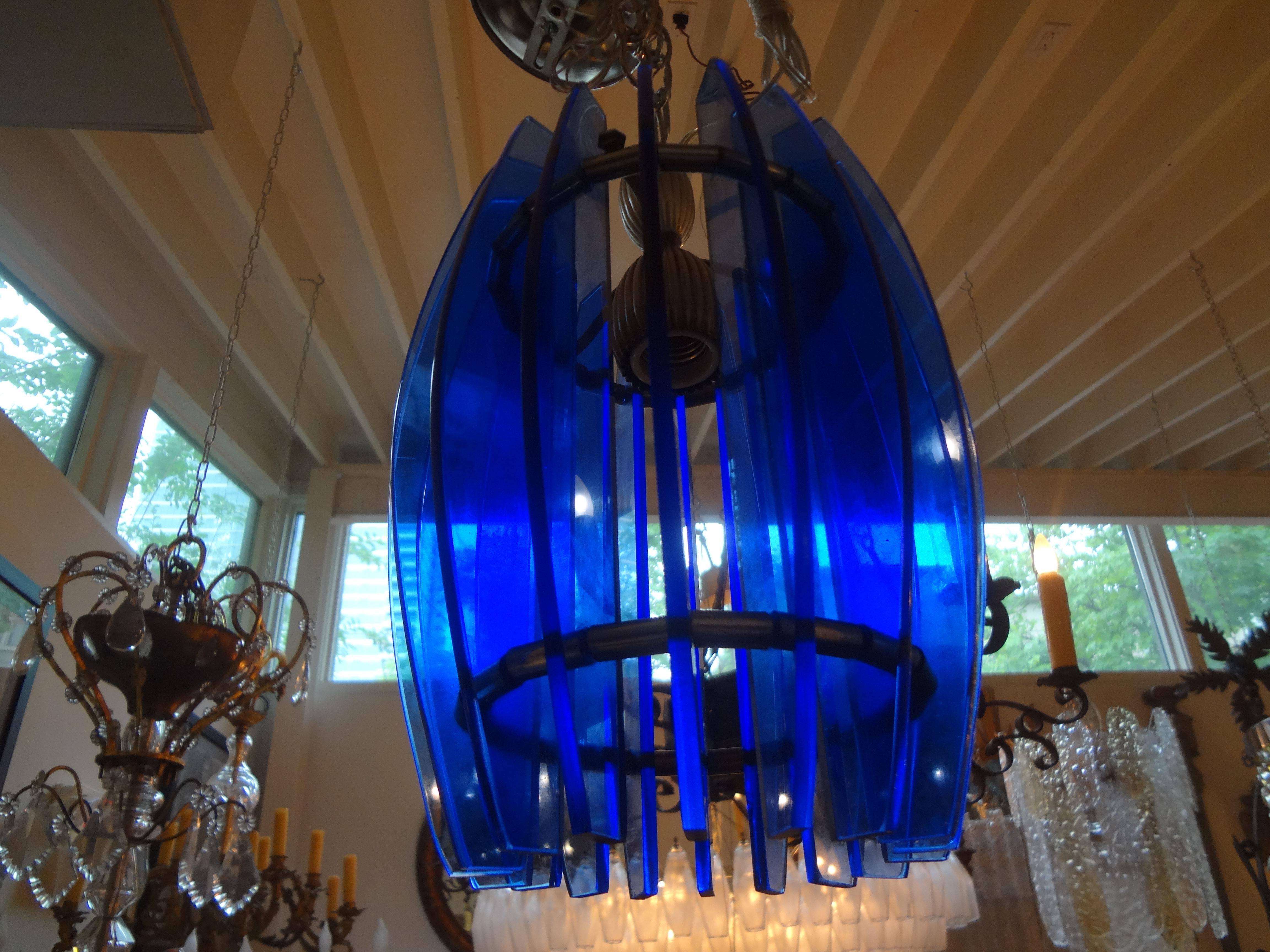 Italian Mid-Century Modern Blue Glass Chandelier or Pendant by Veca For Sale 7