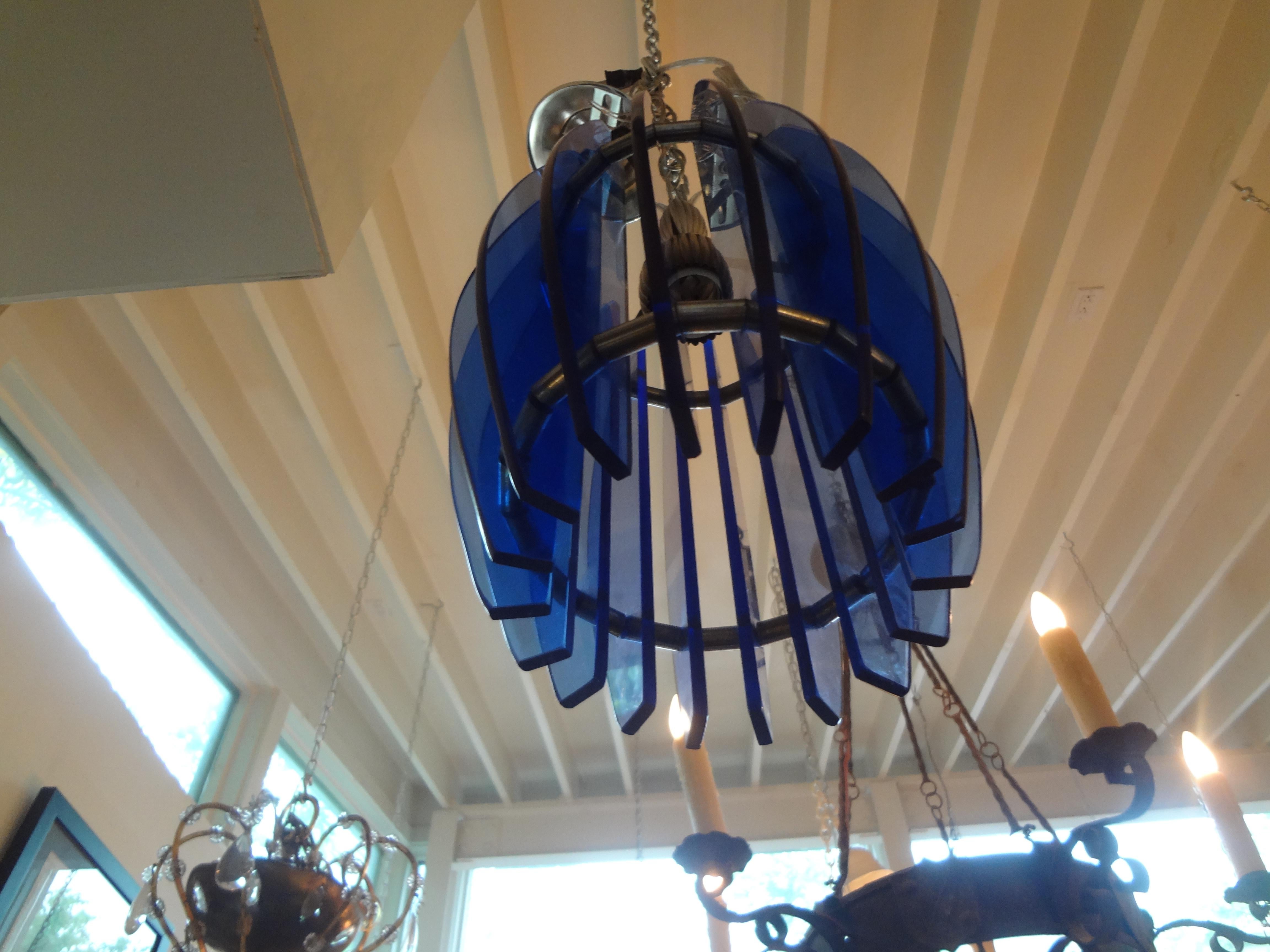 Mid-20th Century Italian Mid-Century Modern Blue Glass Chandelier or Pendant by Veca For Sale