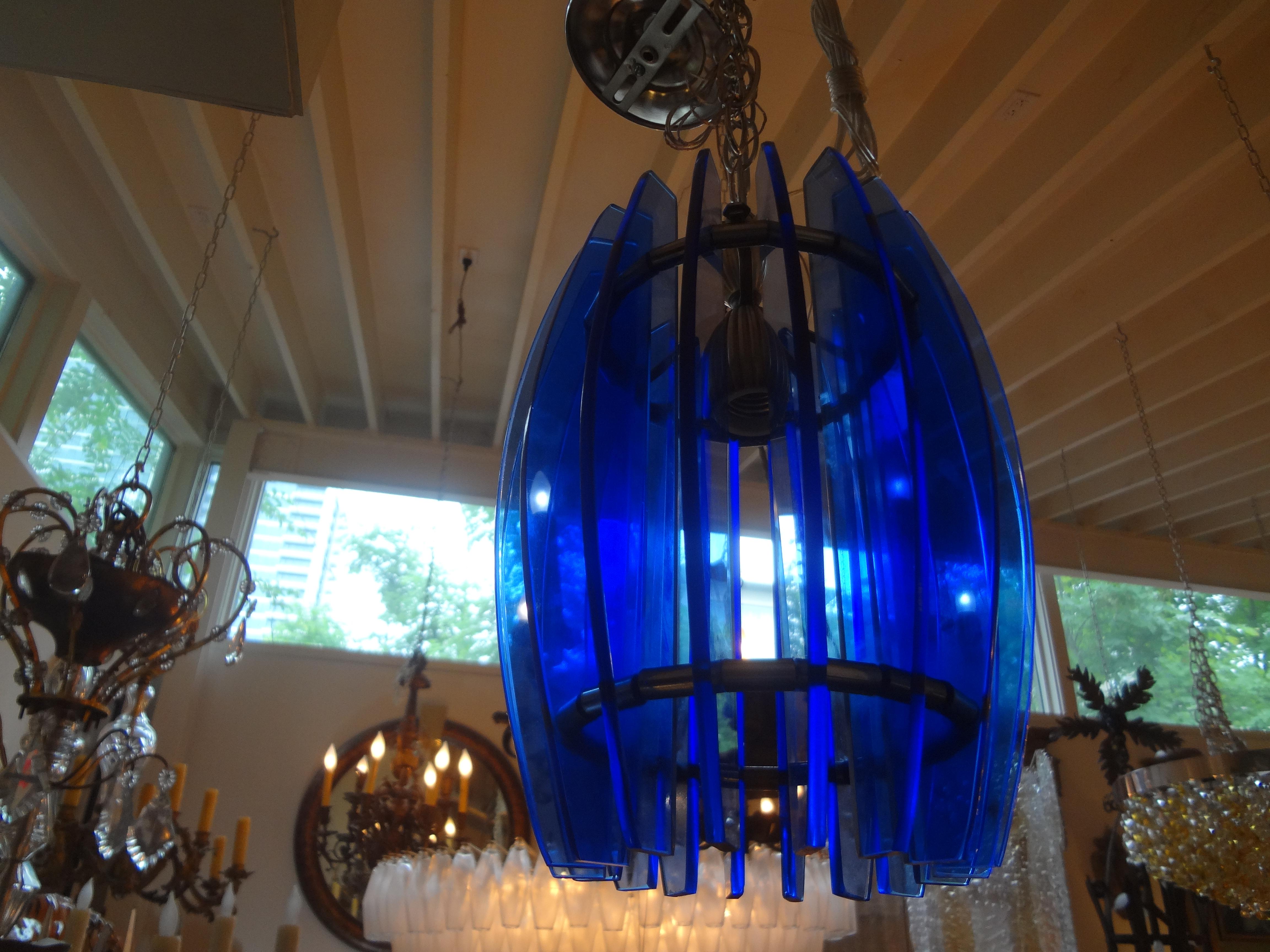 Italian Mid-Century Modern Blue Glass Chandelier or Pendant by Veca 2