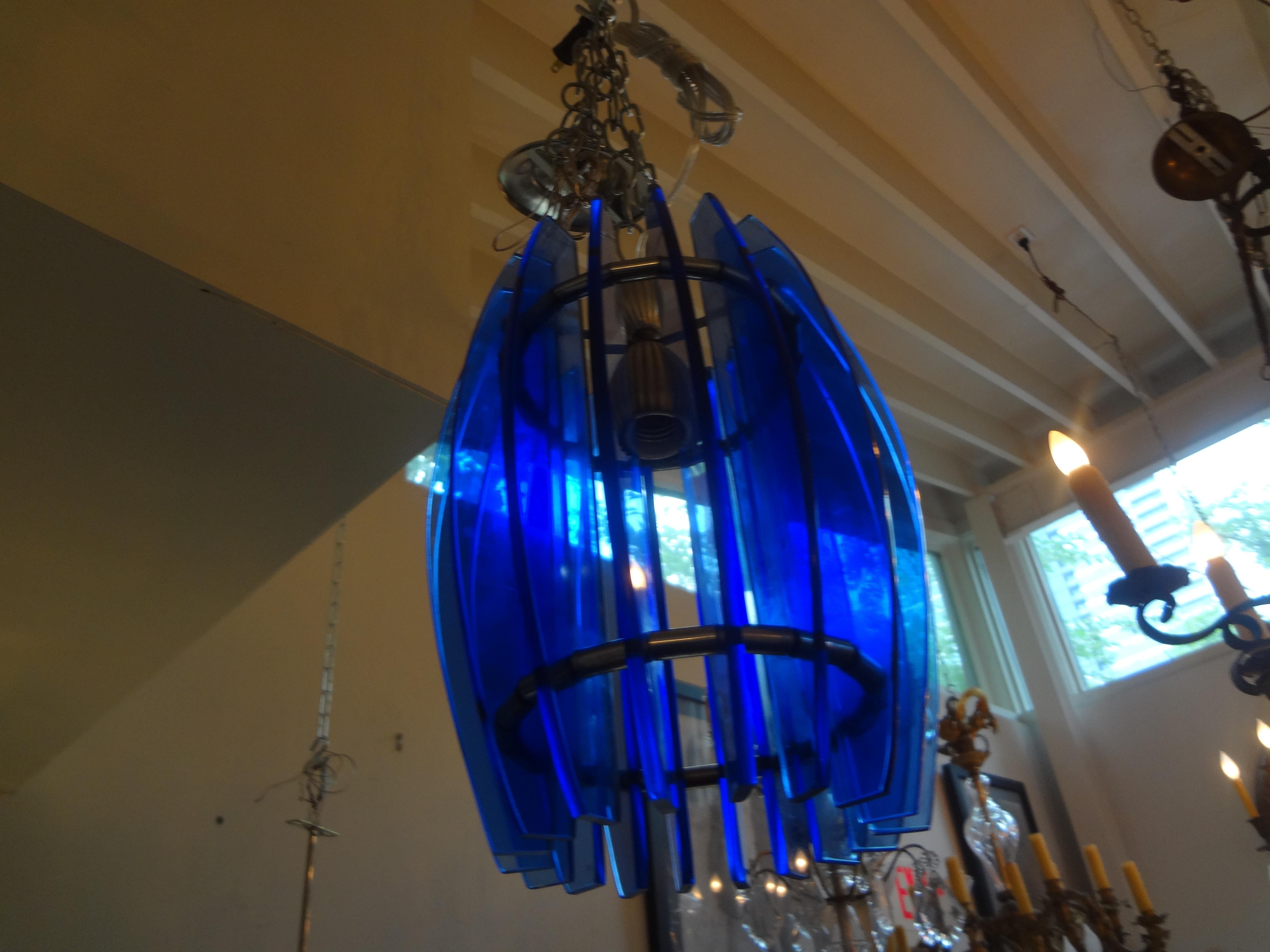 Italian Mid-Century Modern Blue Glass Chandelier or Pendant by Veca 3