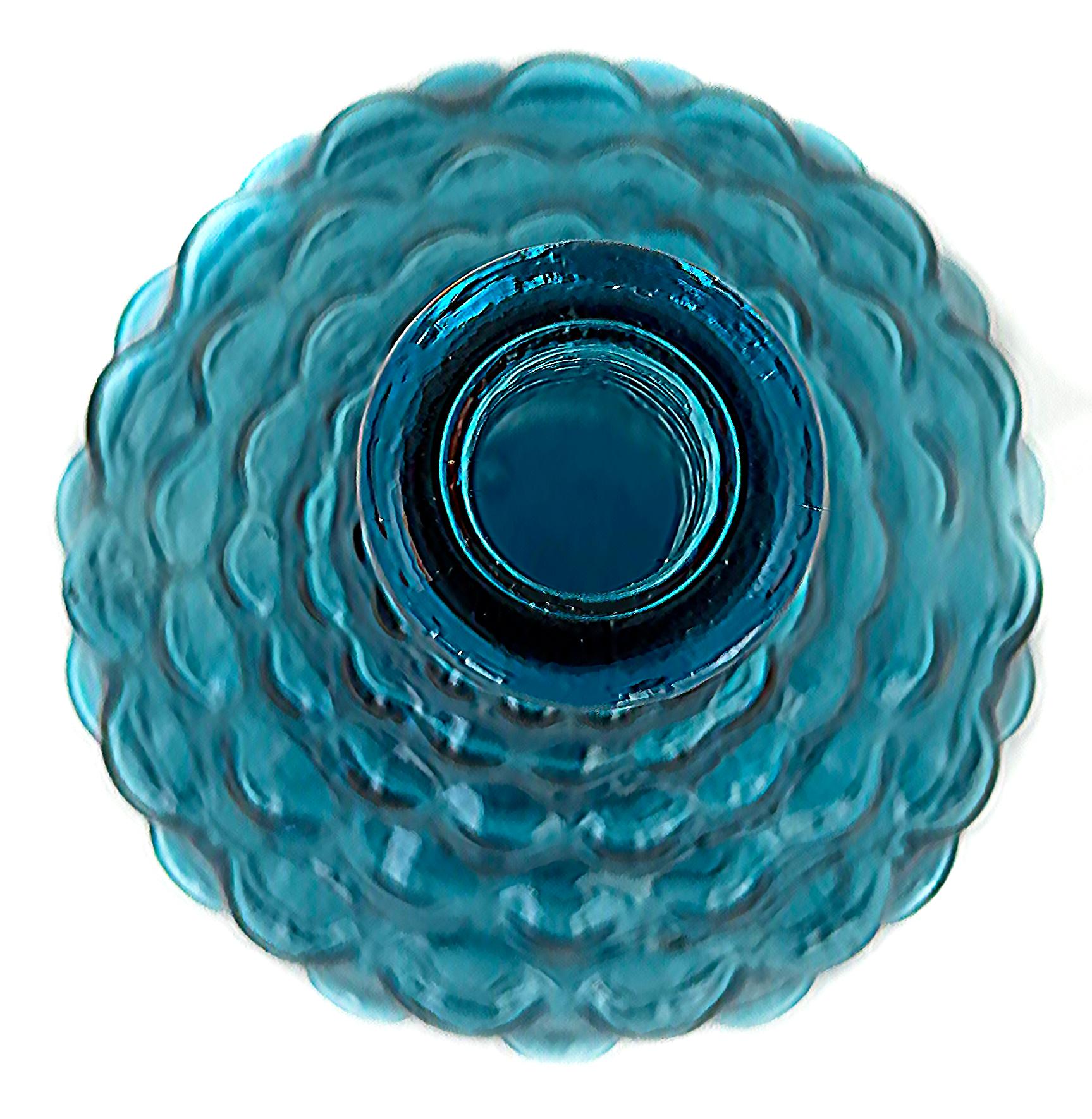 Decantador y tapón de vidrio burbuja Hobnail azul italiano moderno de mediados de siglo Italiano en venta