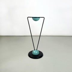 Italian modern base light blue and geometric black metal floor ashtray, 1980s