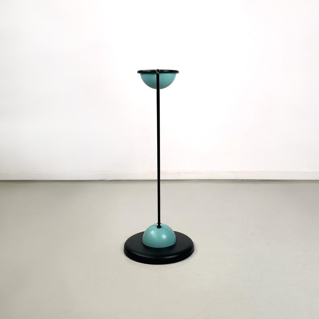 Modern Italian modern base light blue and geometric black metal floor ashtray, 1980s For Sale