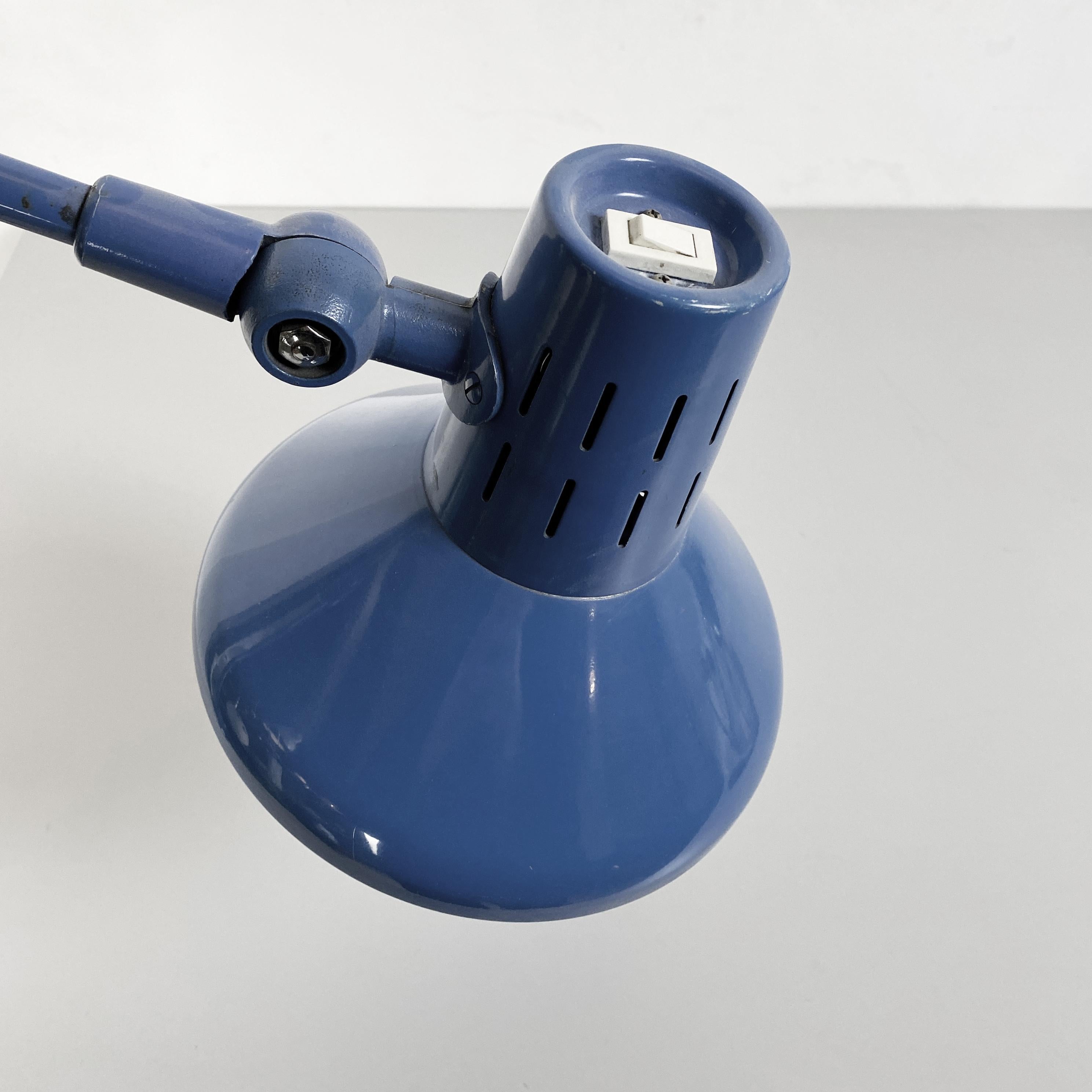Italian Mid-Century Modern Blue Metal Table Lamp with Clamp, 1970s For Sale 3