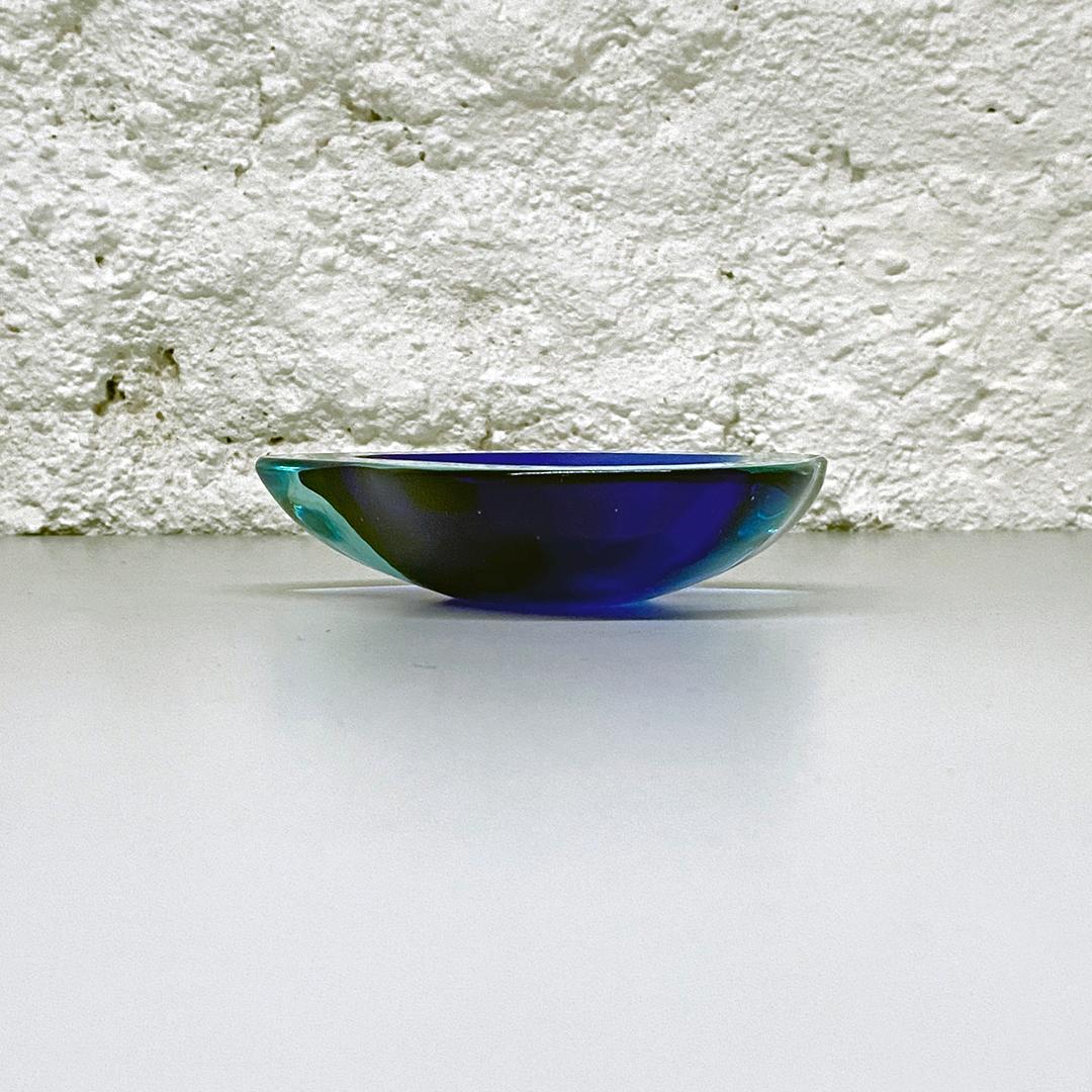 Late 20th Century Italian Mid-Century Modern Blue Murano Glass Ashtray with Irregular Shape, 1970s