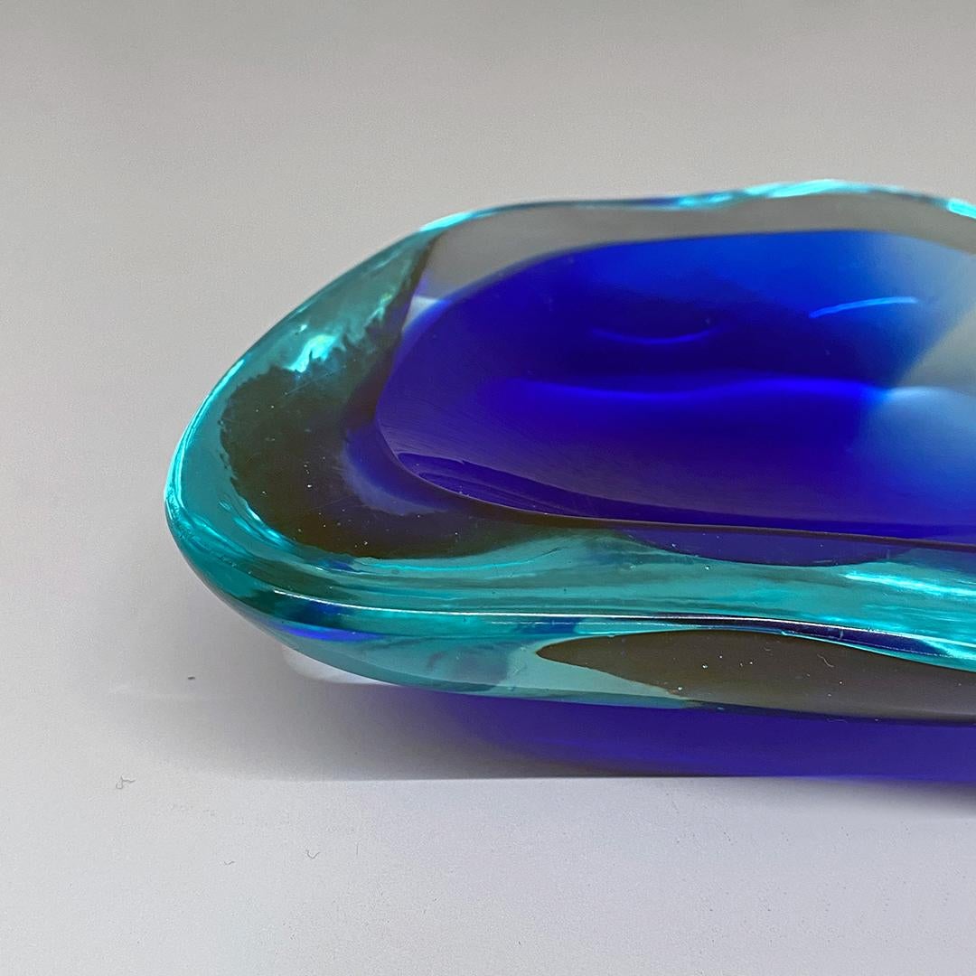 Italian Mid-Century Modern Blue Murano Glass Ashtray with Irregular Shape, 1970s 4
