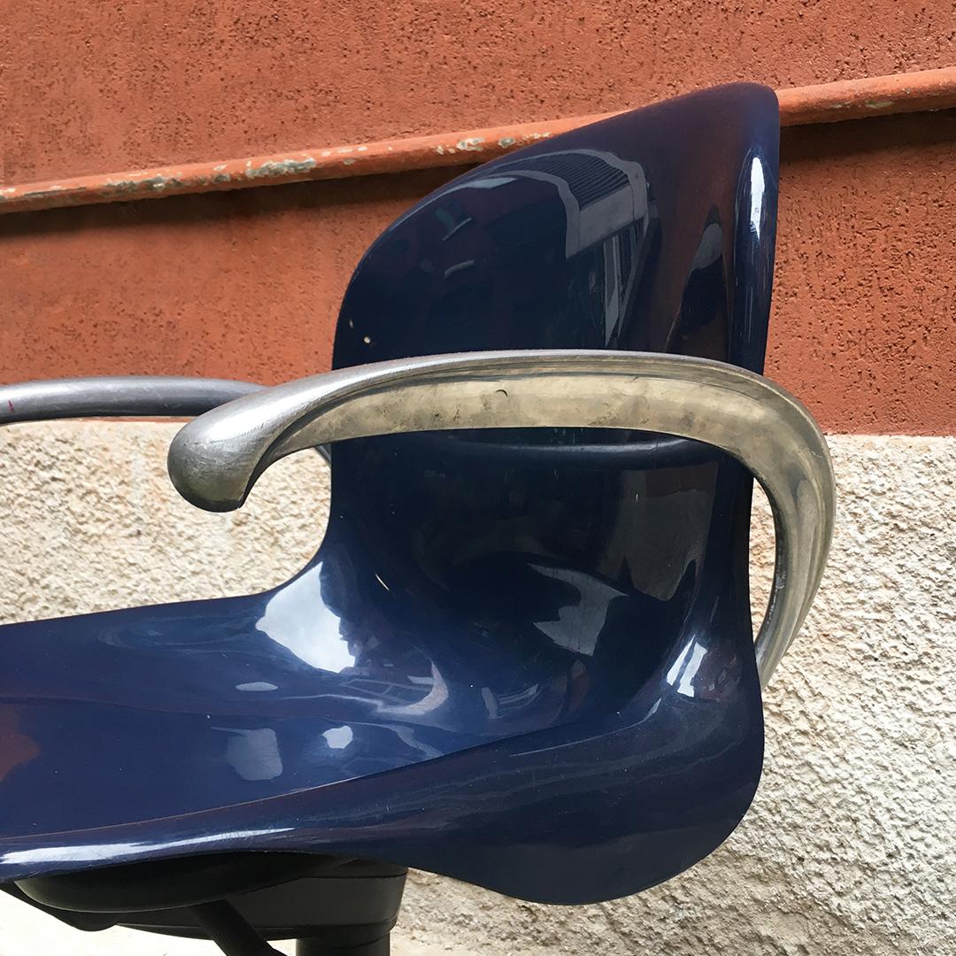 Italian Mid-Century Modern Blue Plastic Swivel Chair with Armrests, 1970s 2