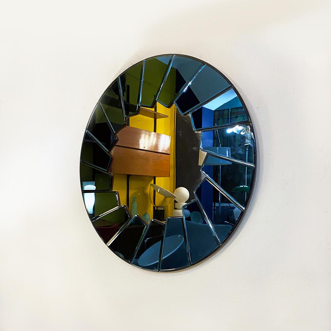Italian Mid-Century Modern Blue Round Mirror with Glass Frame, 1960s For Sale 1