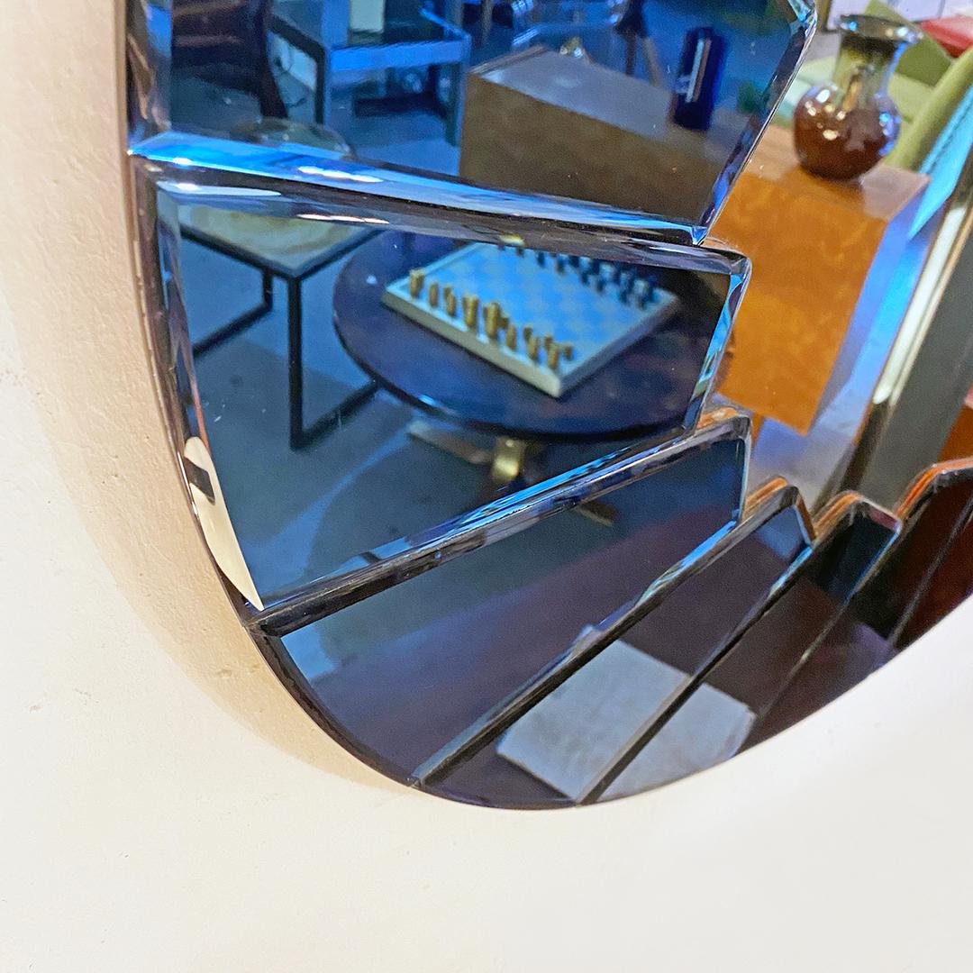 Miroir rond bleu italien moderne du milieu du siècle dernier avec cadre en verre, années 1960 en vente 3