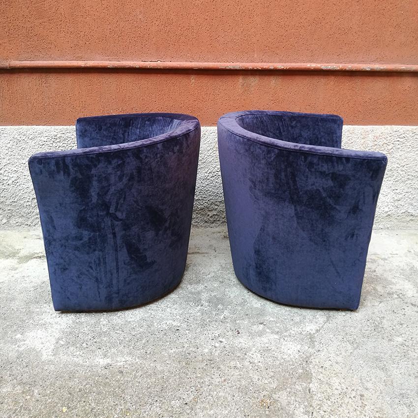 Italian Mid-Century Modern Blue Velvet Armchairs, 1970s 1
