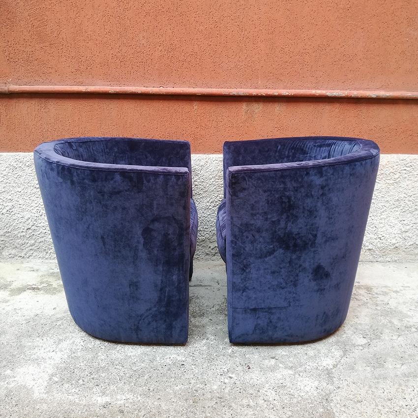 Italian Mid-Century Modern Blue Velvet Armchairs, 1970s 2