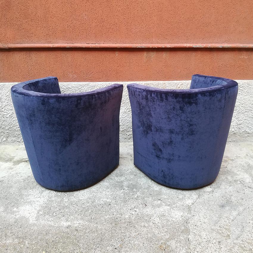 Italian Mid-Century Modern Blue Velvet Armchairs, 1970s 3