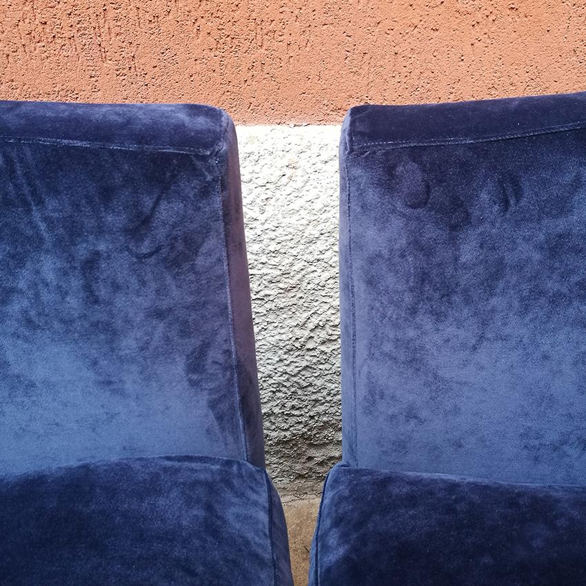 Italian Mid-Century Modern Blue Velvet Armchairs, 1970s 4