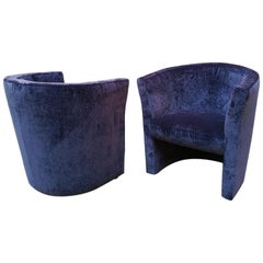 Italian Mid-Century Modern Blue Velvet Armchairs, 1970s