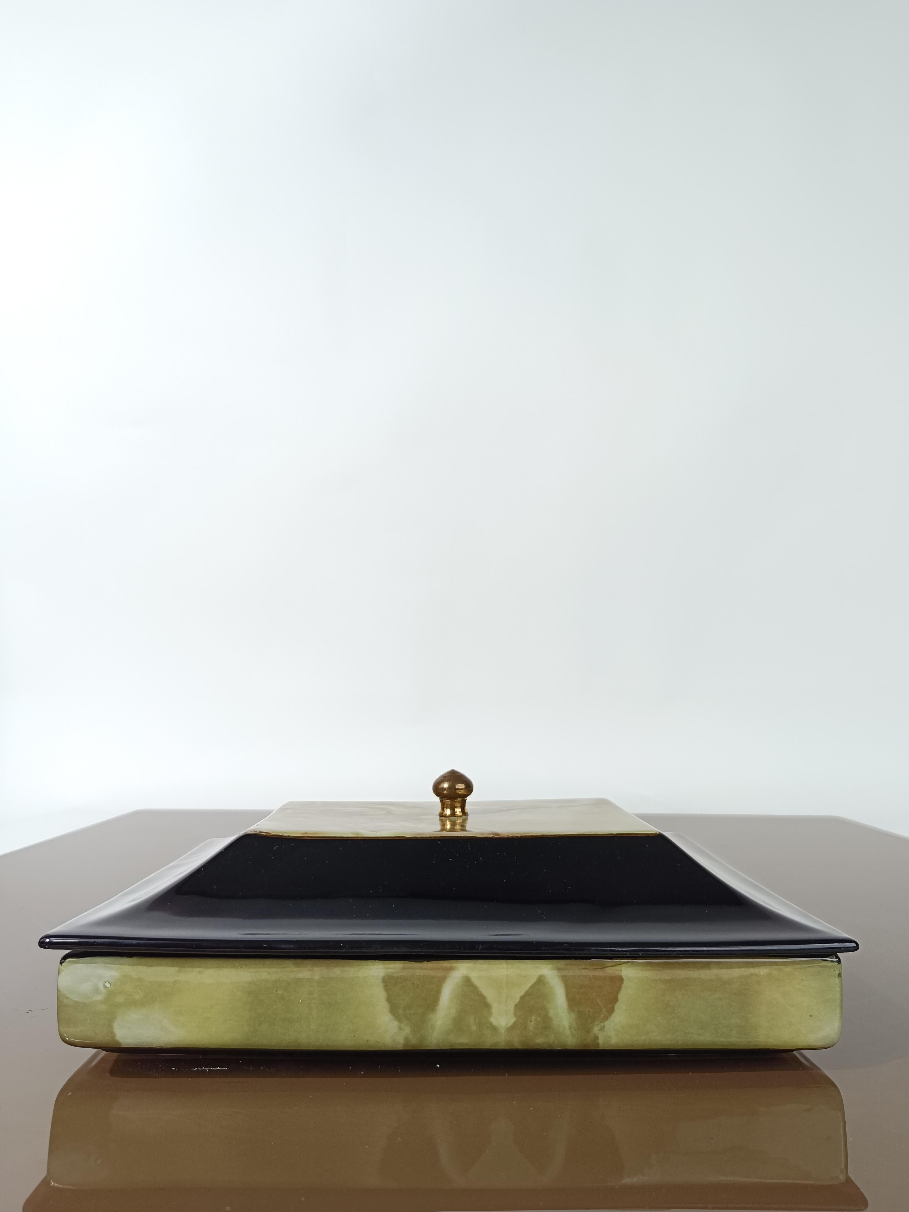  Italian Mid Century Modern Box by Tommaso Barbi in glazed ceramic in faux onyx  For Sale 5