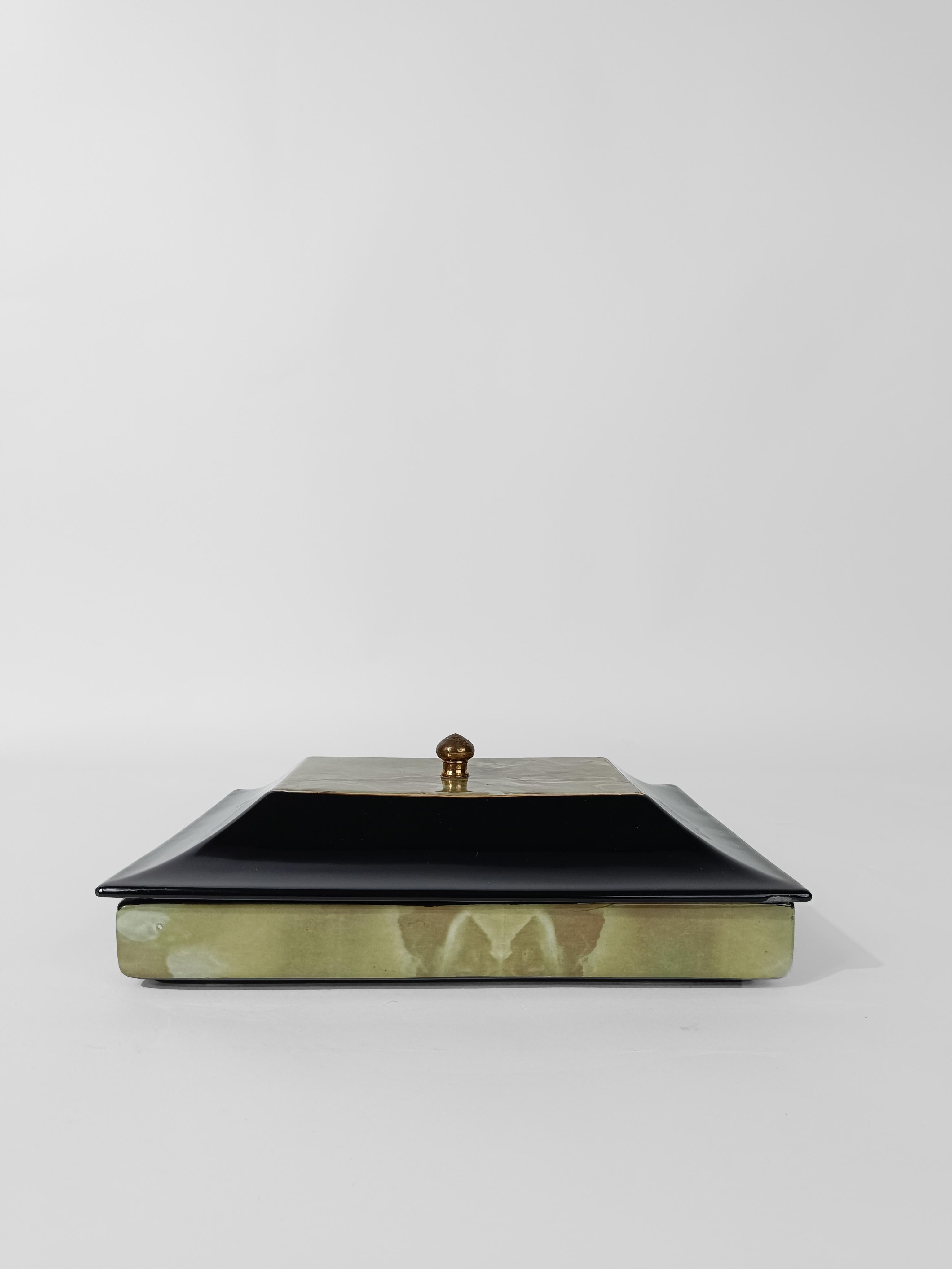  Italian Mid Century Modern Box by Tommaso Barbi in glazed ceramic in faux onyx  For Sale 7