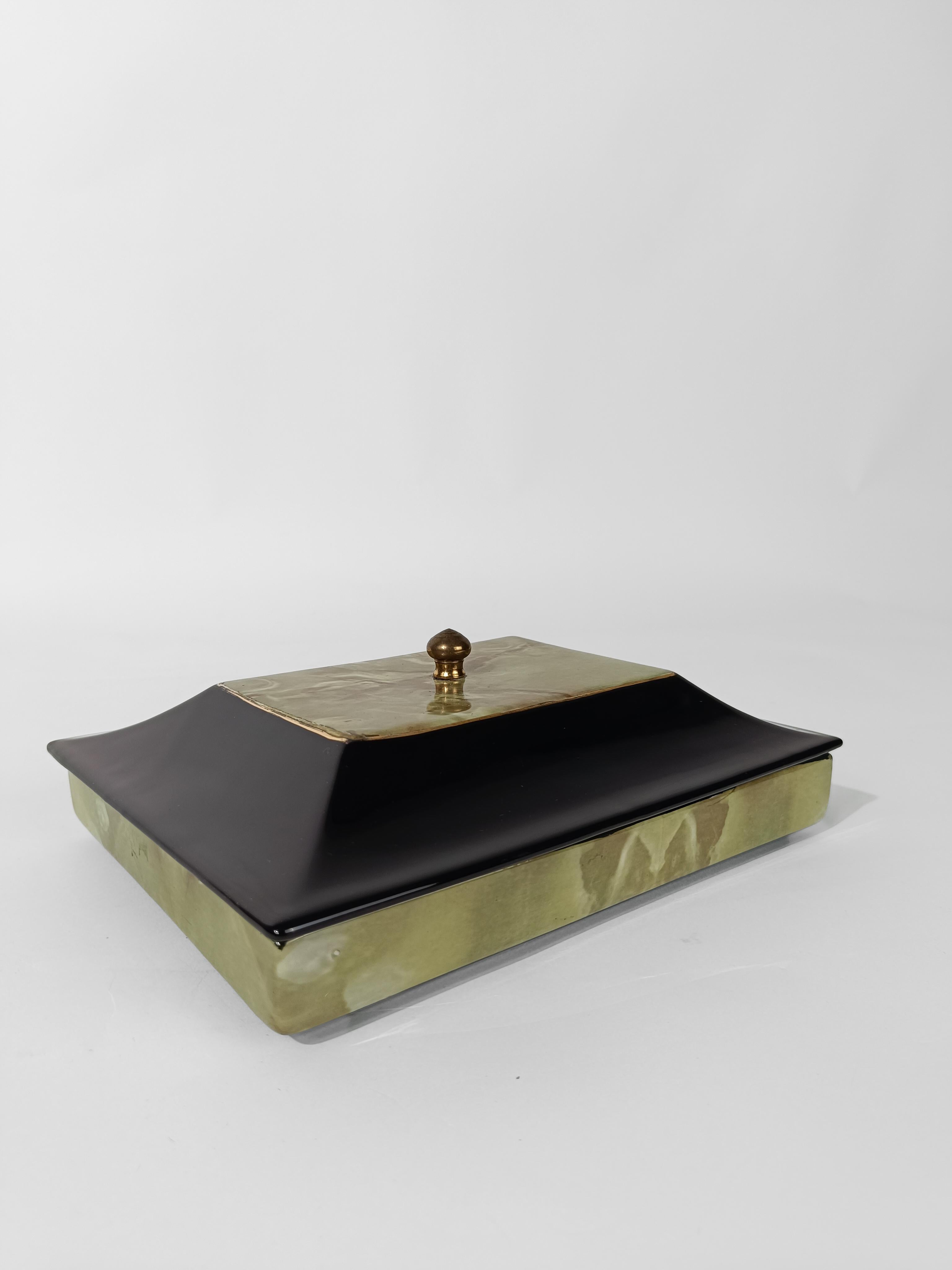  Italian Mid Century Modern Box by Tommaso Barbi in glazed ceramic in faux onyx  For Sale 9