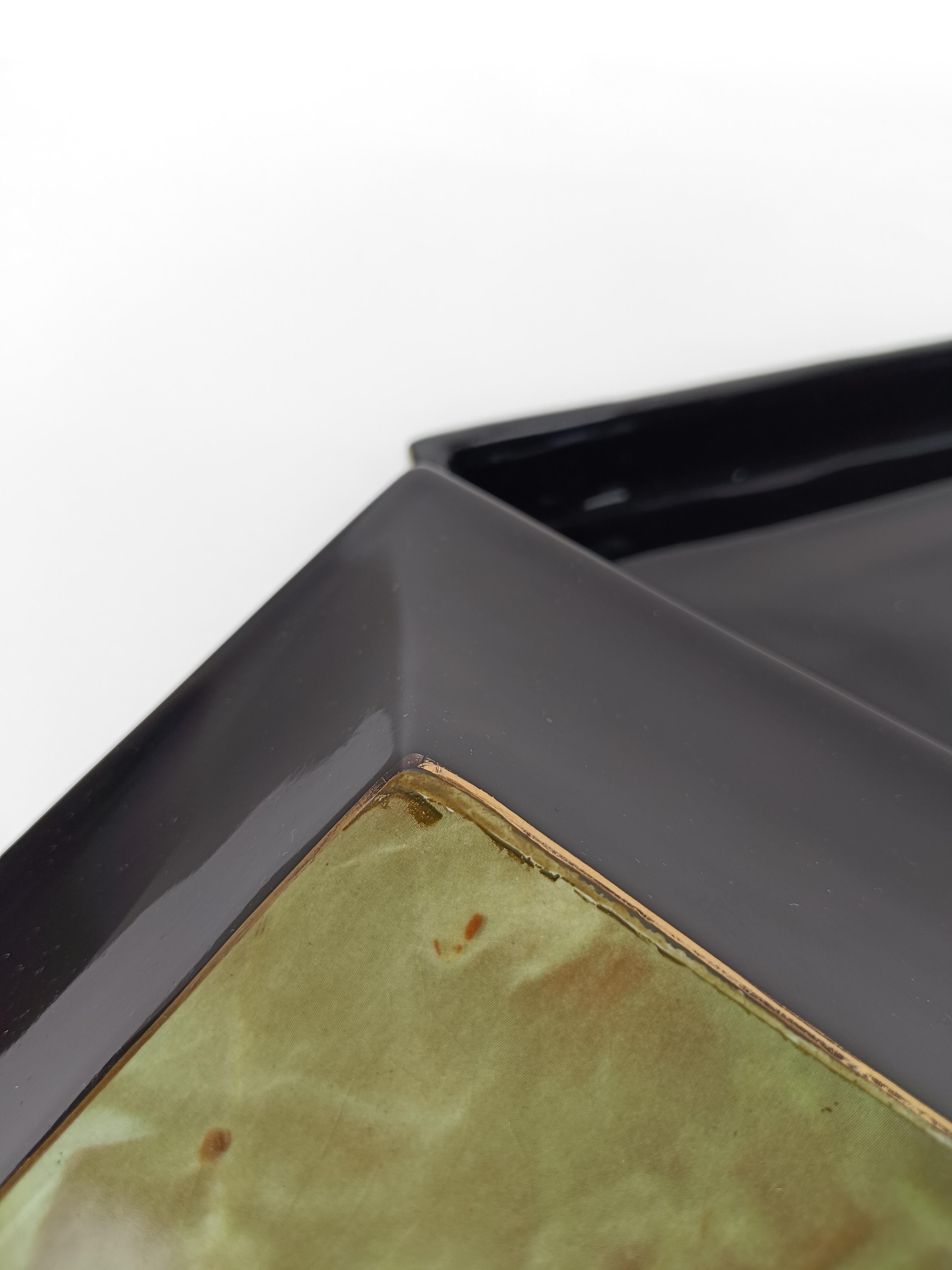  Italian Mid Century Modern Box by Tommaso Barbi in glazed ceramic in faux onyx  For Sale 10
