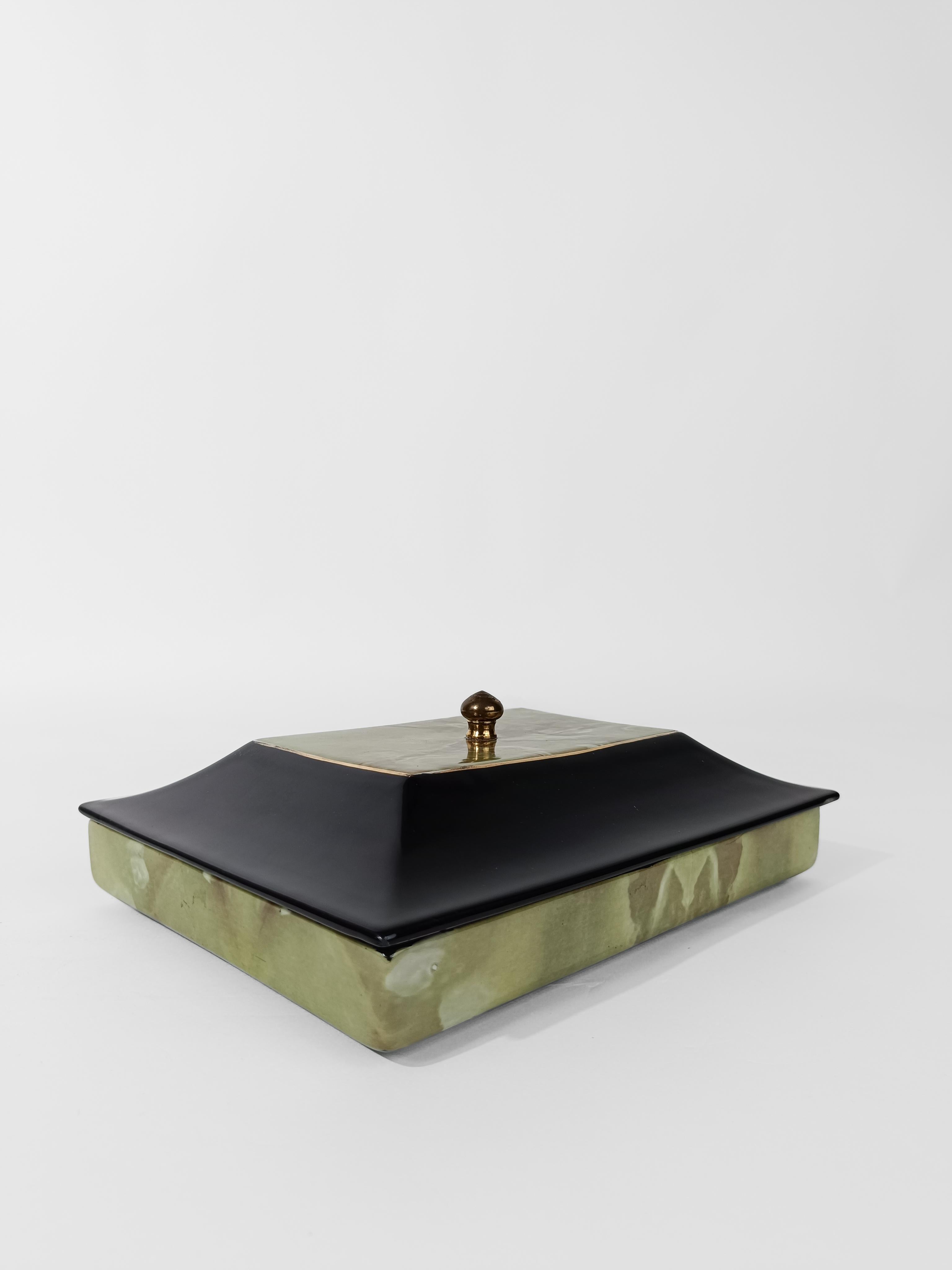  Italian Mid Century Modern Box by Tommaso Barbi in glazed ceramic in faux onyx  For Sale 11