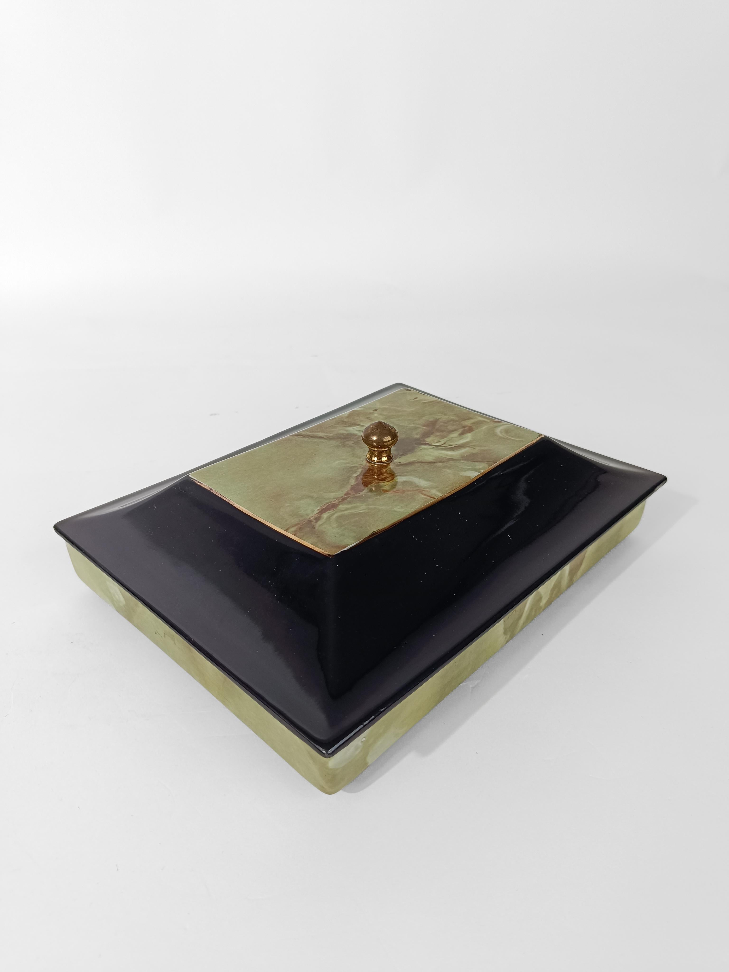  Italian Mid Century Modern Box by Tommaso Barbi in glazed ceramic in faux onyx  For Sale 12