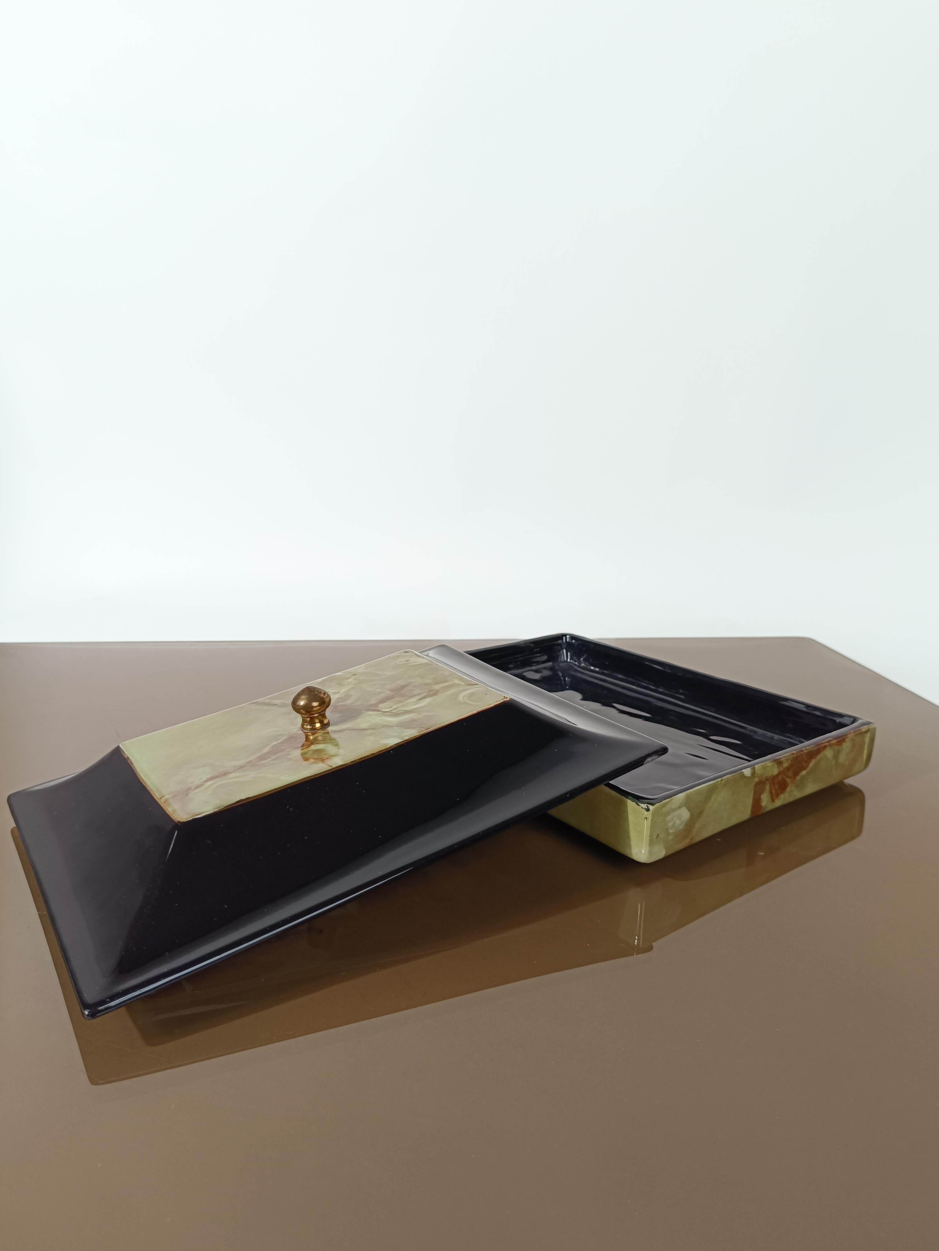  Italian Mid Century Modern Box by Tommaso Barbi in glazed ceramic in faux onyx  For Sale 3