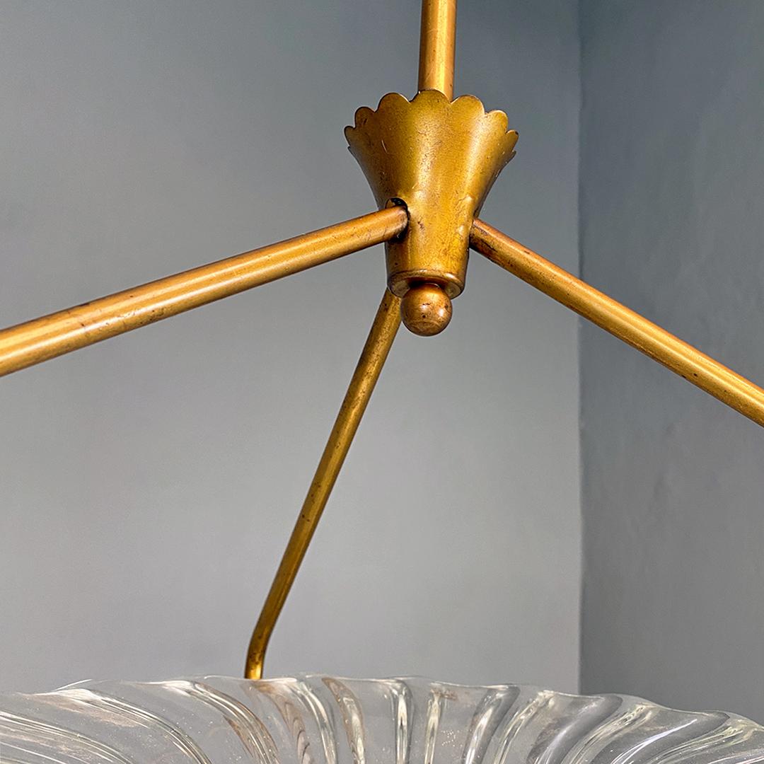 Mid-Century Modern Italian mid century modern brass and art glass chandelier, 1940s For Sale