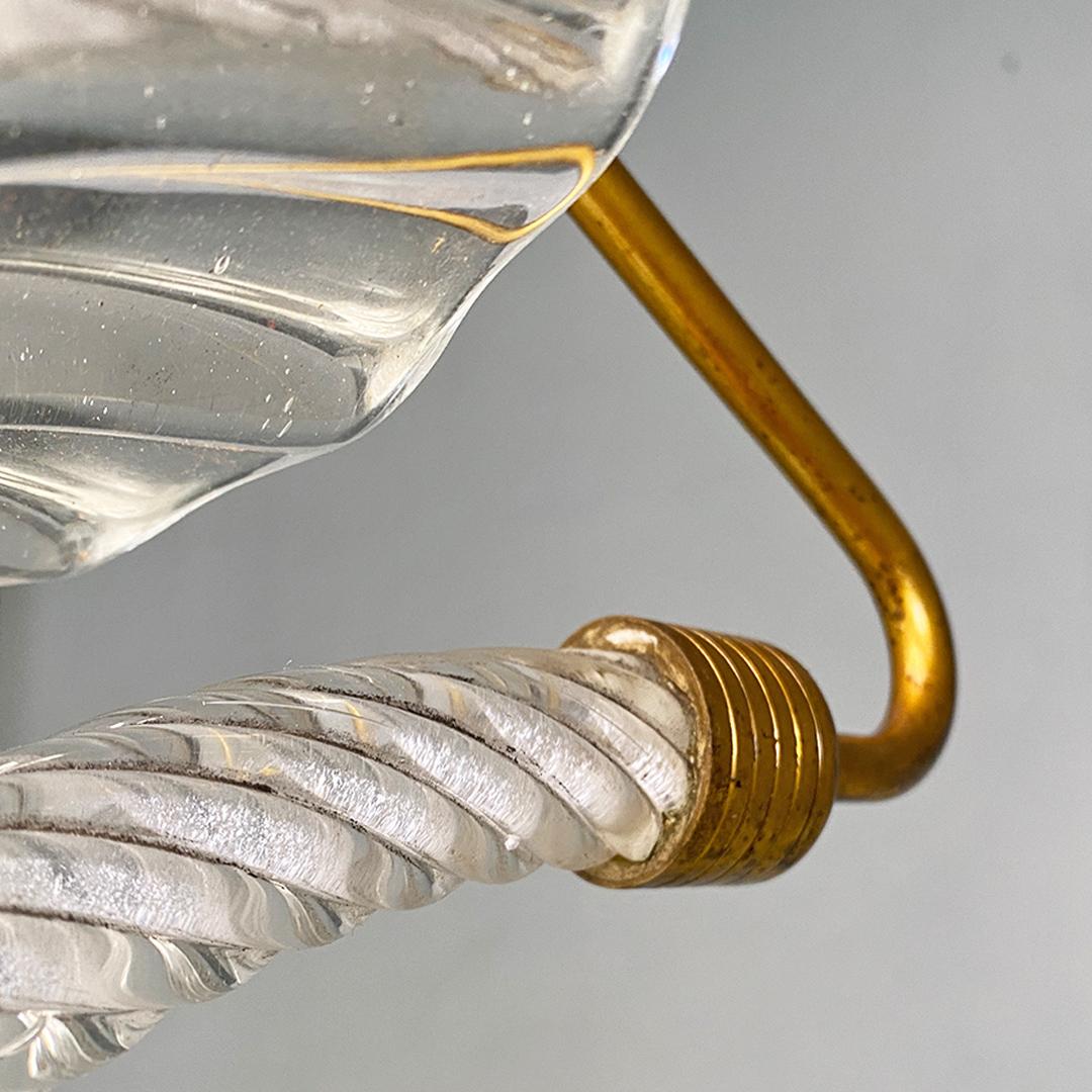 Brass Italian mid century modern brass and art glass chandelier, 1940s For Sale