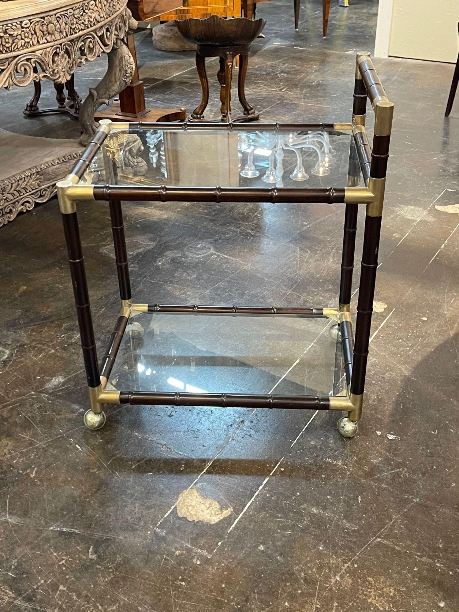 Italian Mid-Century Modern Brass and Bamboo Form Bar Cart For Sale 2