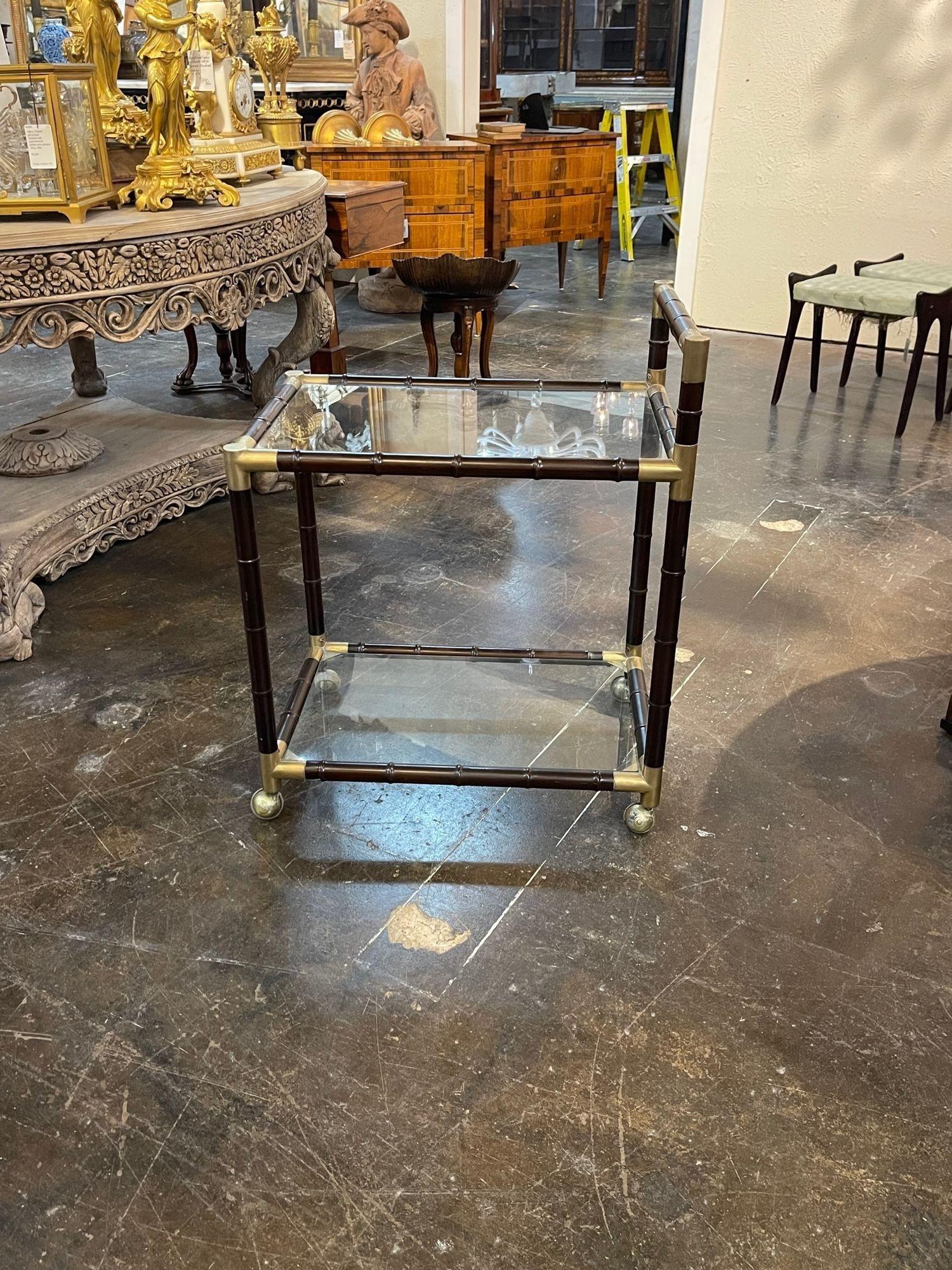 Italian Mid-Century Modern Brass and Bamboo Form Bar Cart For Sale 3