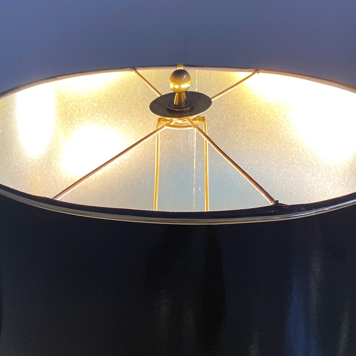 Italienisch Mitte des Jahrhunderts modernen Messing und schwarz glänzend abat jour oder Tischlampen 1940er Jahre im Angebot 14